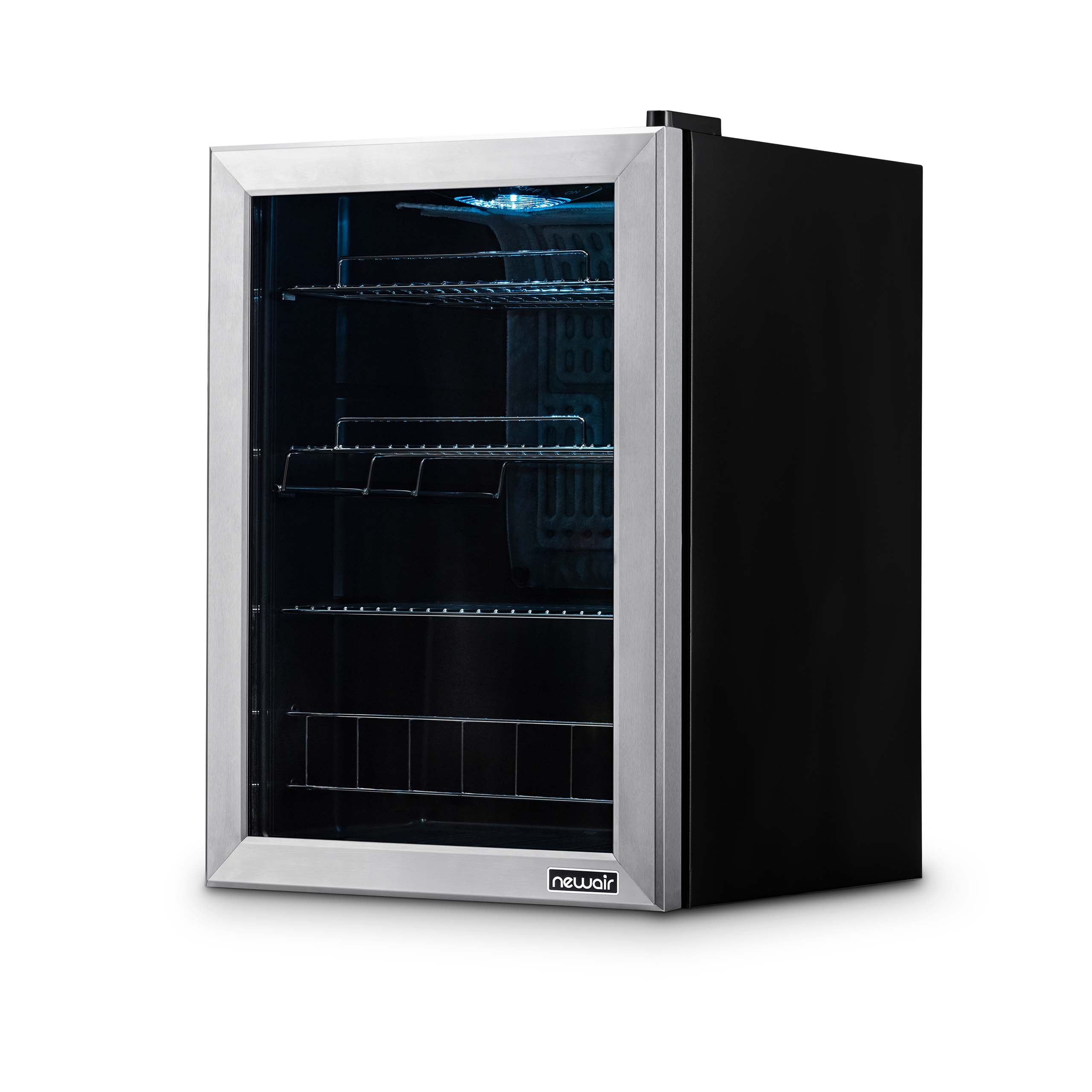 Newair® 90 Can Freestanding Stainless Steel Beverage Refrigerator - Perfect for Home Bars, Offices, and Game Rooms - Keep Drinks Cold and Organized