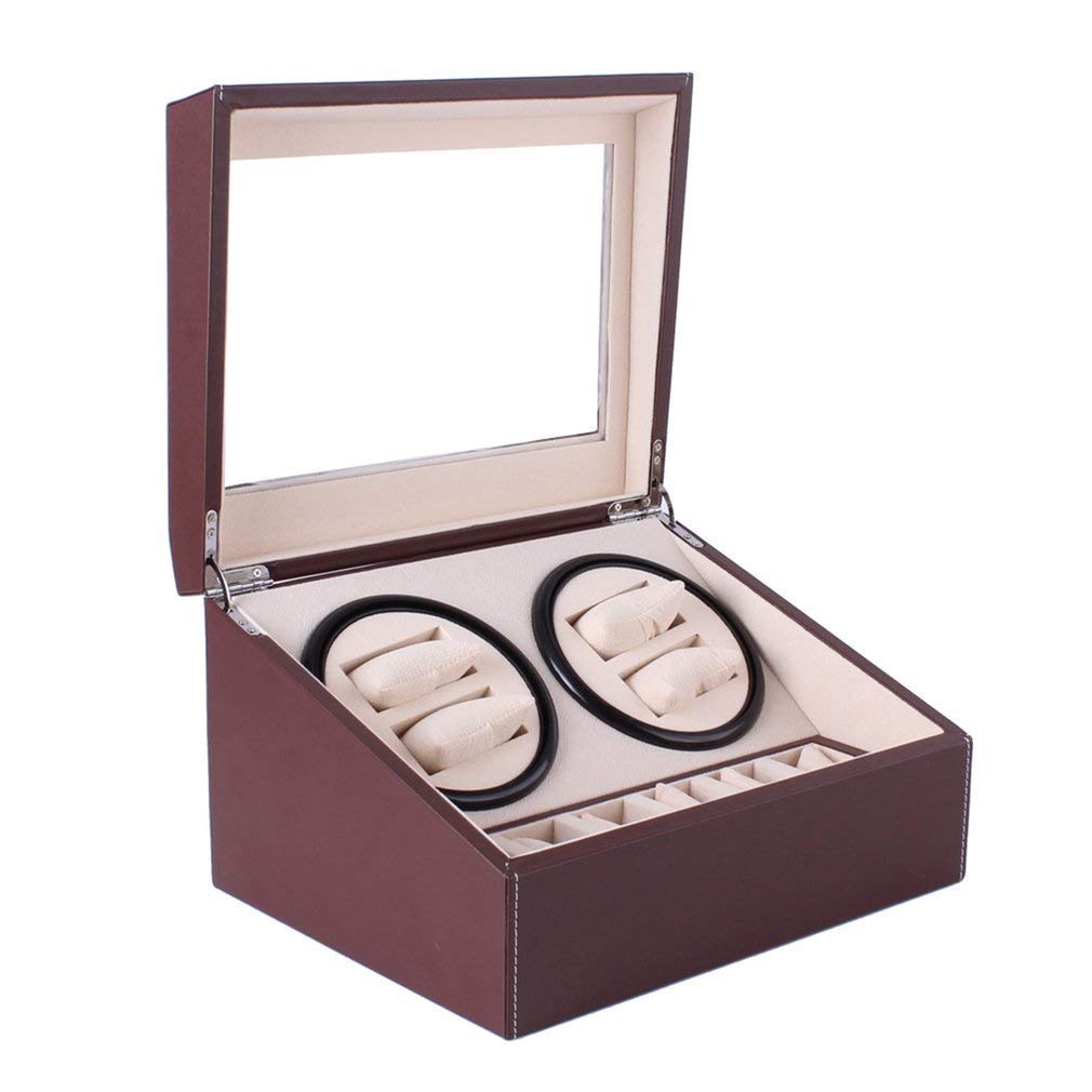 Brown PU Leather Watch Winder Box - Automatic Mechanical Watch Storage for Display & Jewelry - Perfect for Collectors