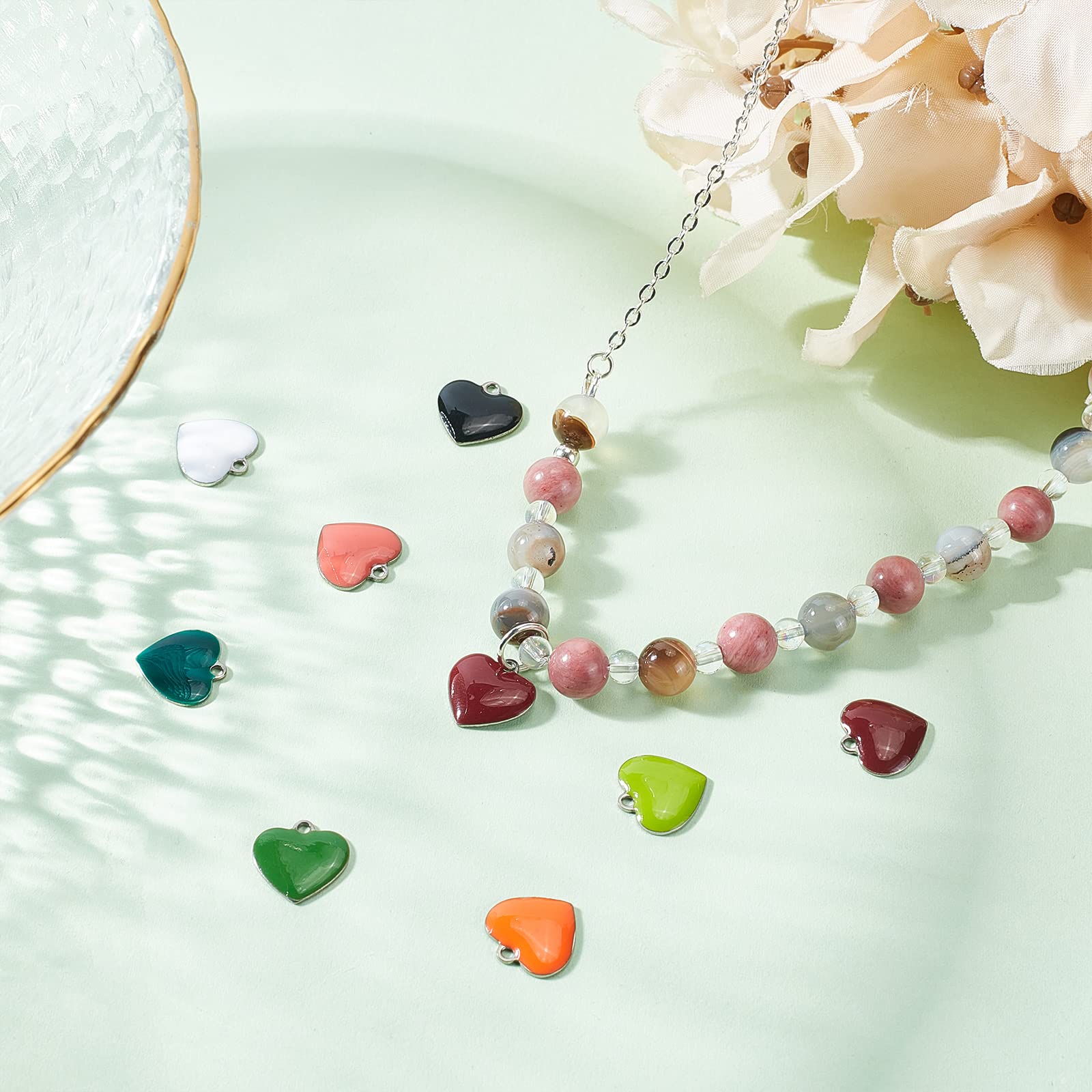 DICOSMETIC 44Pcs 11 Colors Stainless Steel Heart Shape Enamel Charms - Colorful Metal Heart Beads for DIY Bracelet & Necklace Making (1.5mm Hole) - Perfect for Jewelry Crafting, Gift Packaging & Scrapbooking Projects