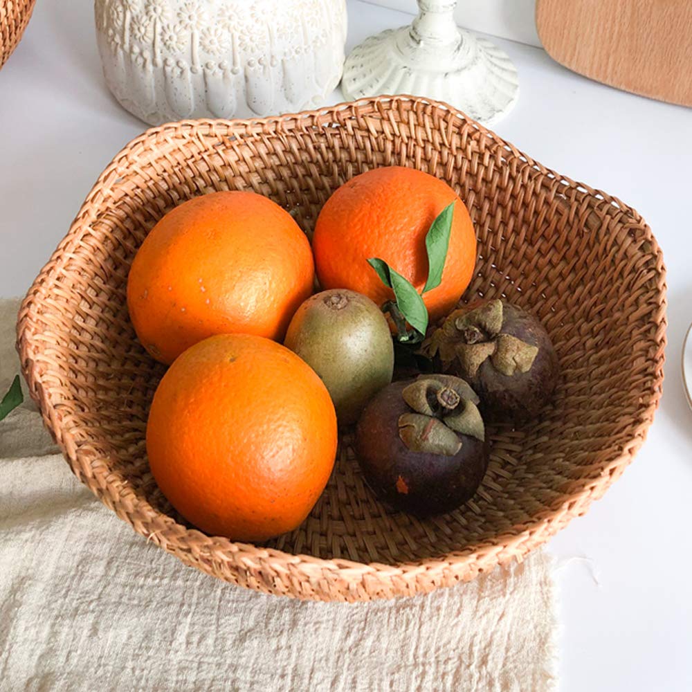 Handmade Rattan Fruit Basket - 11.8 Inch Large Pistachio Nut Bowl for Kitchen & Dining Room | Natural Woven Storage for Fruits, Bread, Snacks | Eco-Friendly Home Decor