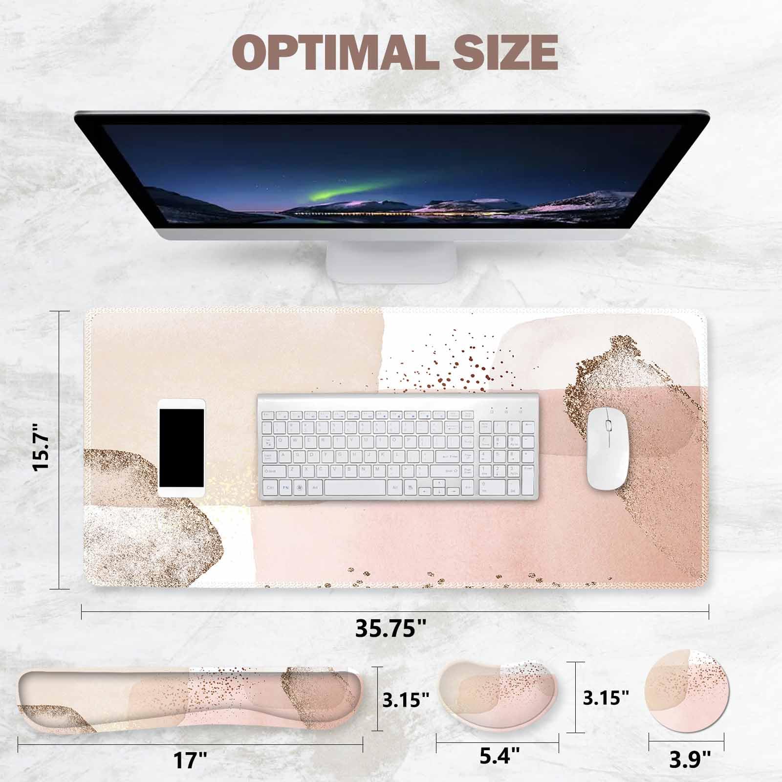 ToLuLu XXL Gaming Mouse Pad Set - 4 in 1 Desk Mat with Memory Foam Wrist Support, Keyboard Wrist Rest & Coaster for PC Gamers & Office Workers - Pink Gold (Ergonomic Pain Relief for Long Computer Sessions)