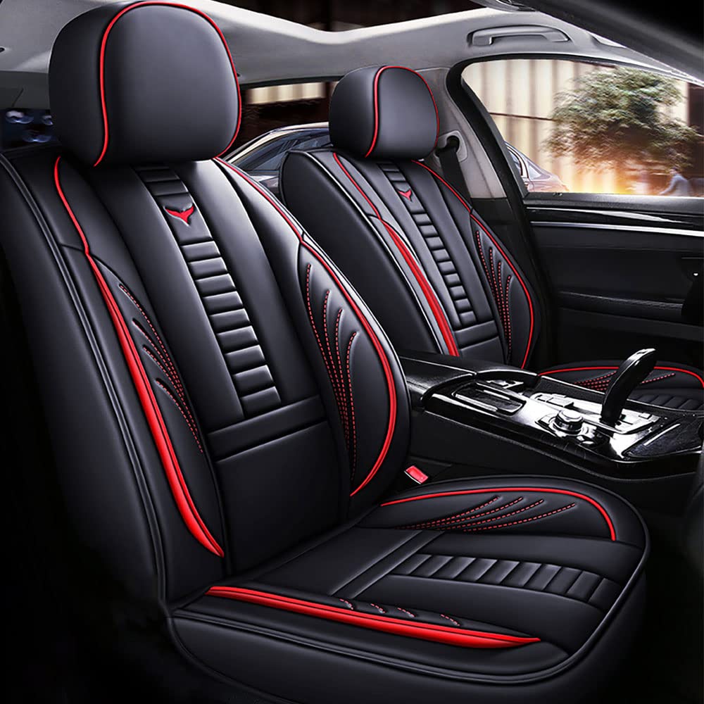 Premium 3D Front Seat Covers for Nissan Maxima 2009-2025 - Split Bench Design with Side Airbag Compatibility in Black & Red Line - Perfect for Daily Commuting, Road Trips and Car Protection