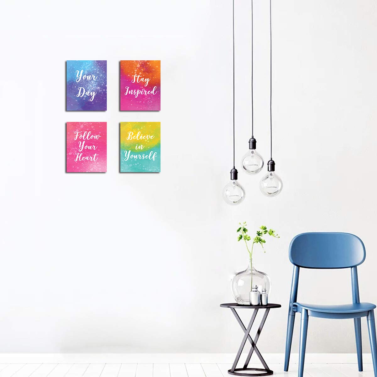Inspirational Wall Art Motivational Quotes Canvas Print - Set of 4 Unframed Modern Posters for Home Office, Bedroom & Bathroom Decor - Perfect for Teens, Kids Room & Positive Vibes Interior Design