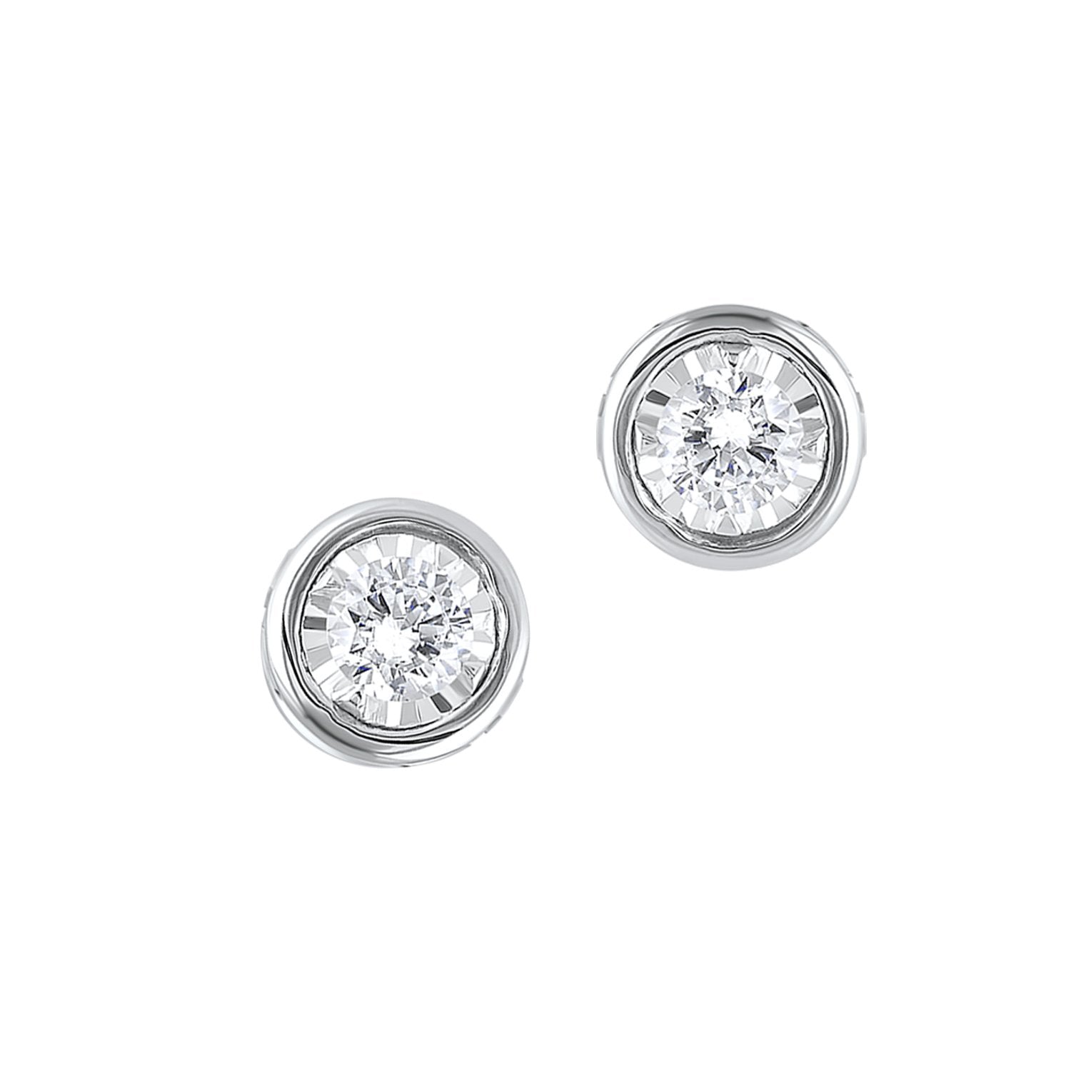 14KT White Gold Bezel Set Diamond Earrings for Women - Elegant Stud Earrings for Wedding, Anniversary & Special Occasions