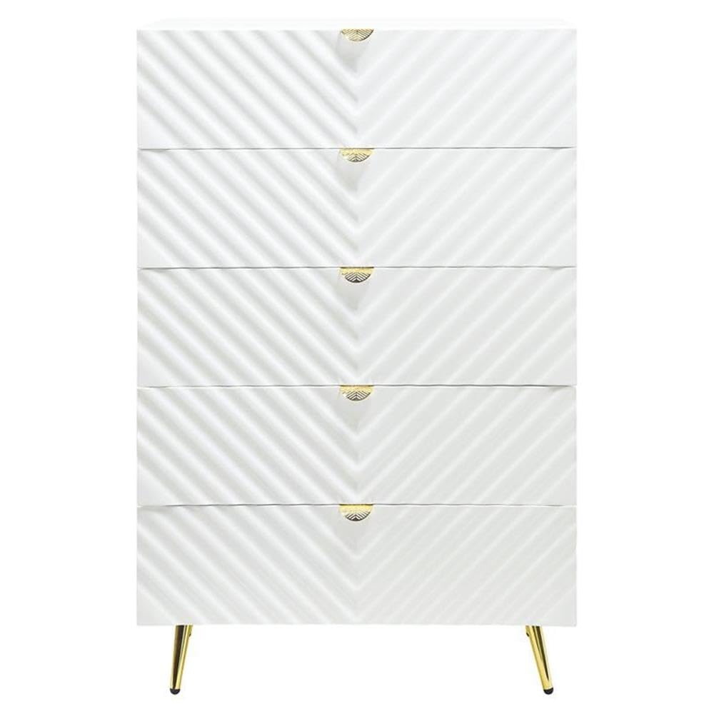Acme 5-Drawer White High Gloss Finish Chest - Modern Bedroom Dresser for Storage & Organization | Perfect for Master Bedroom, Guest Room & Dorm Decor