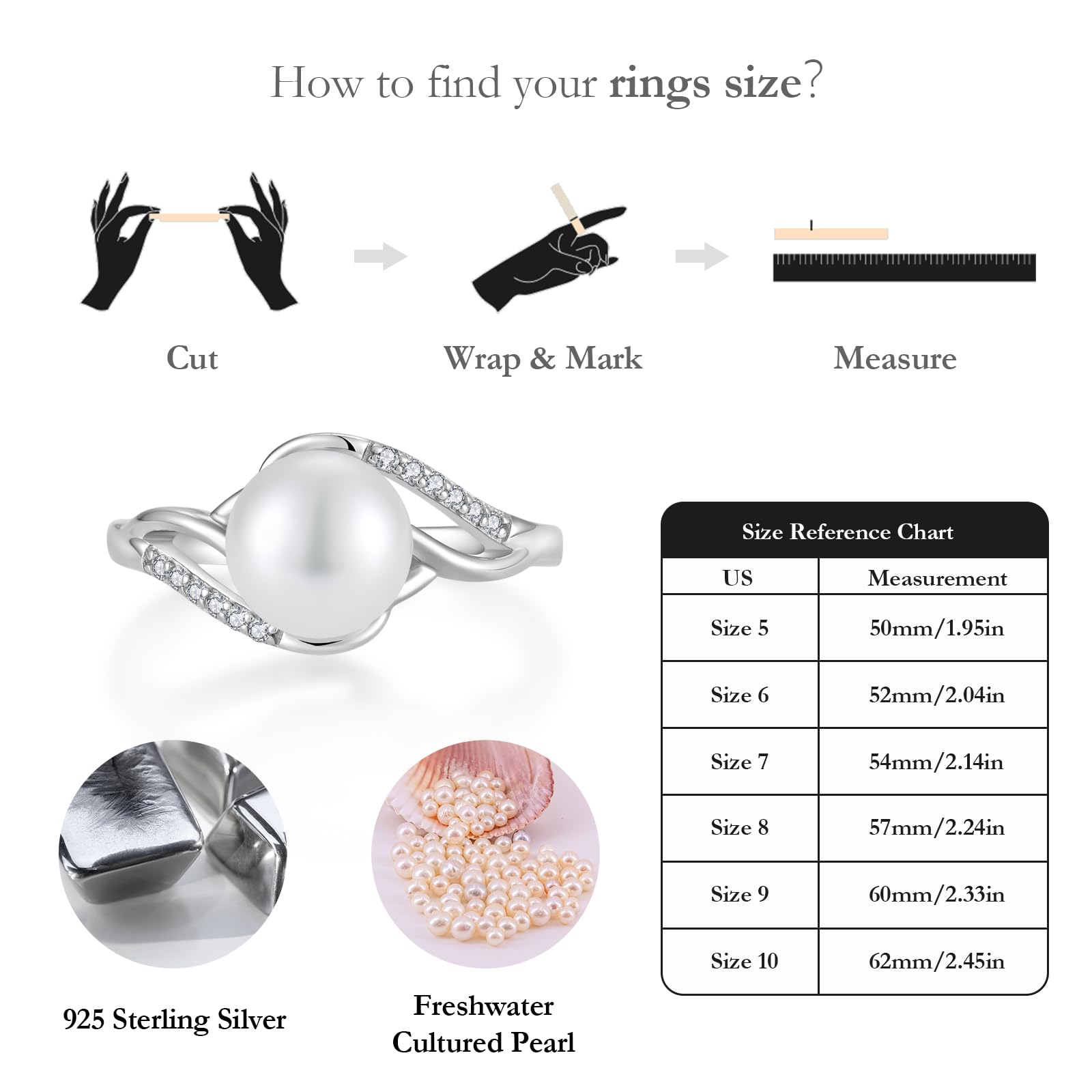 925 Sterling Silver Freshwater Pearl & CZ Rings for Women - Elegant Wedding, Engagement & Anniversary Jewelry Gift (Perfect for Bridal, Party & Special Occasions)