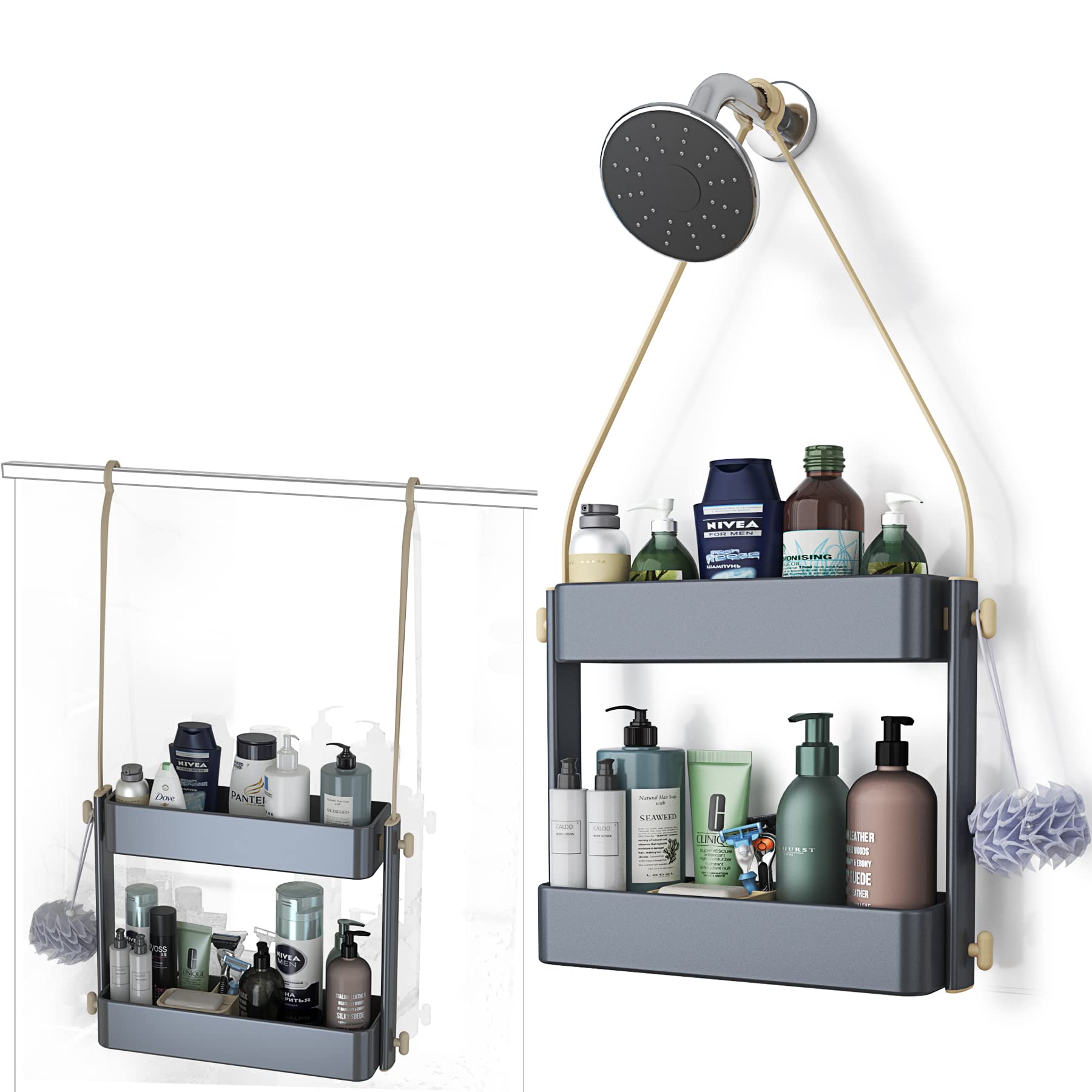 Premium Adjustable Height Shower Caddy Hanging Organizer - Grey Bathroom Storage for Shampoo, Soap & Accessories - Perfect for Small Spaces & Apartment Showers