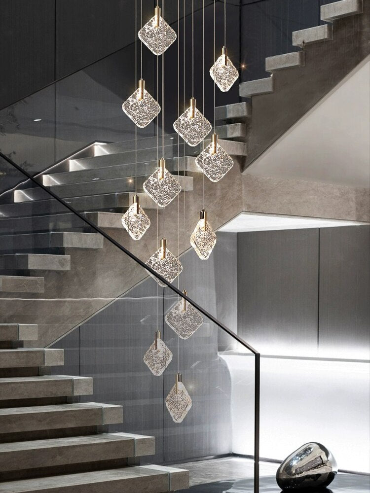 Elegant Square Crystal Pendant Chandelier - Modern Ceiling Light Fixture for Dining Room, Living Room & Bedroom Lighting Decor