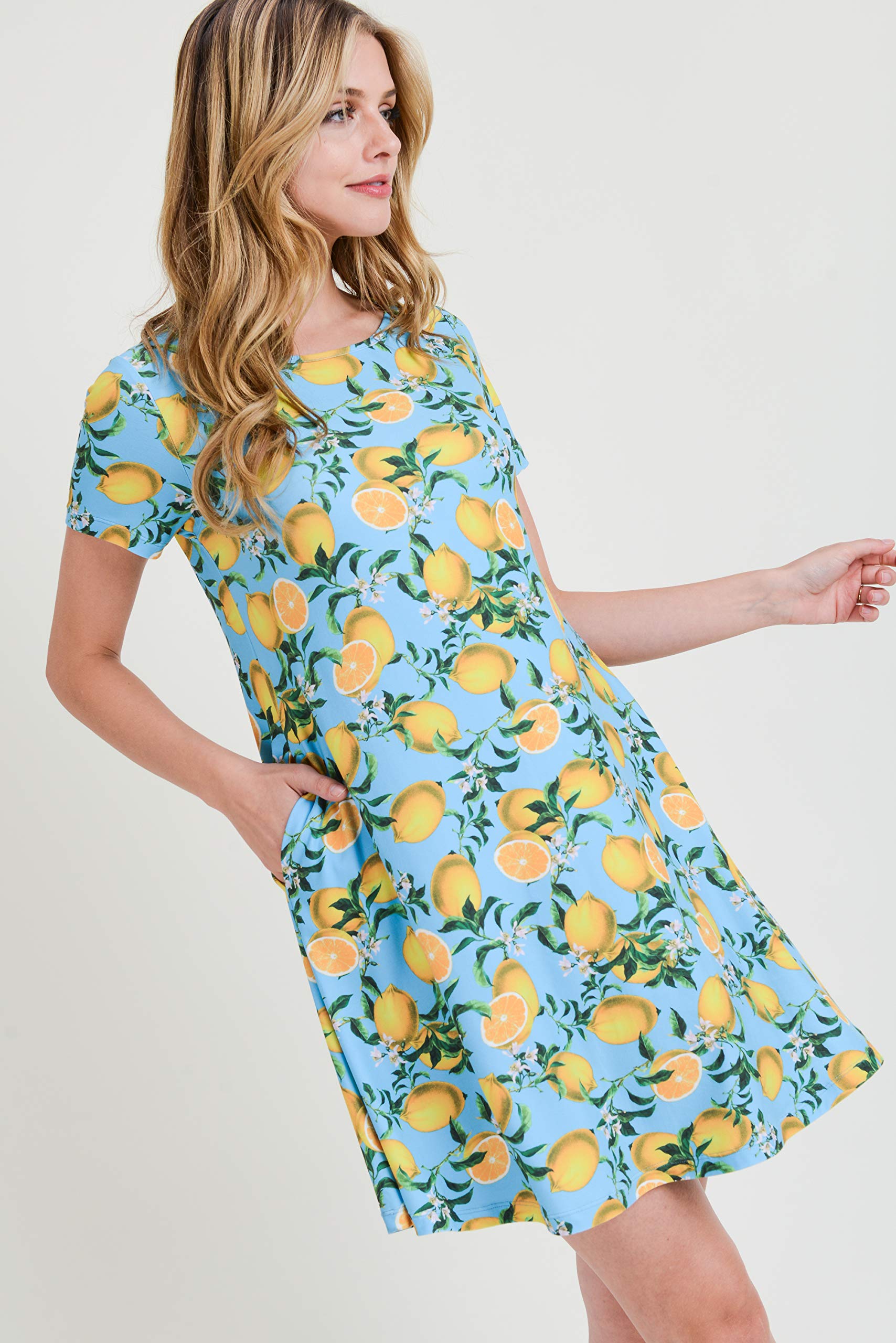 ICONOFLASH Women's Casual Summer Dresses with Pockets - Short Sleeve Floral Print Sundress for Beach, Vacation & Everyday Wear