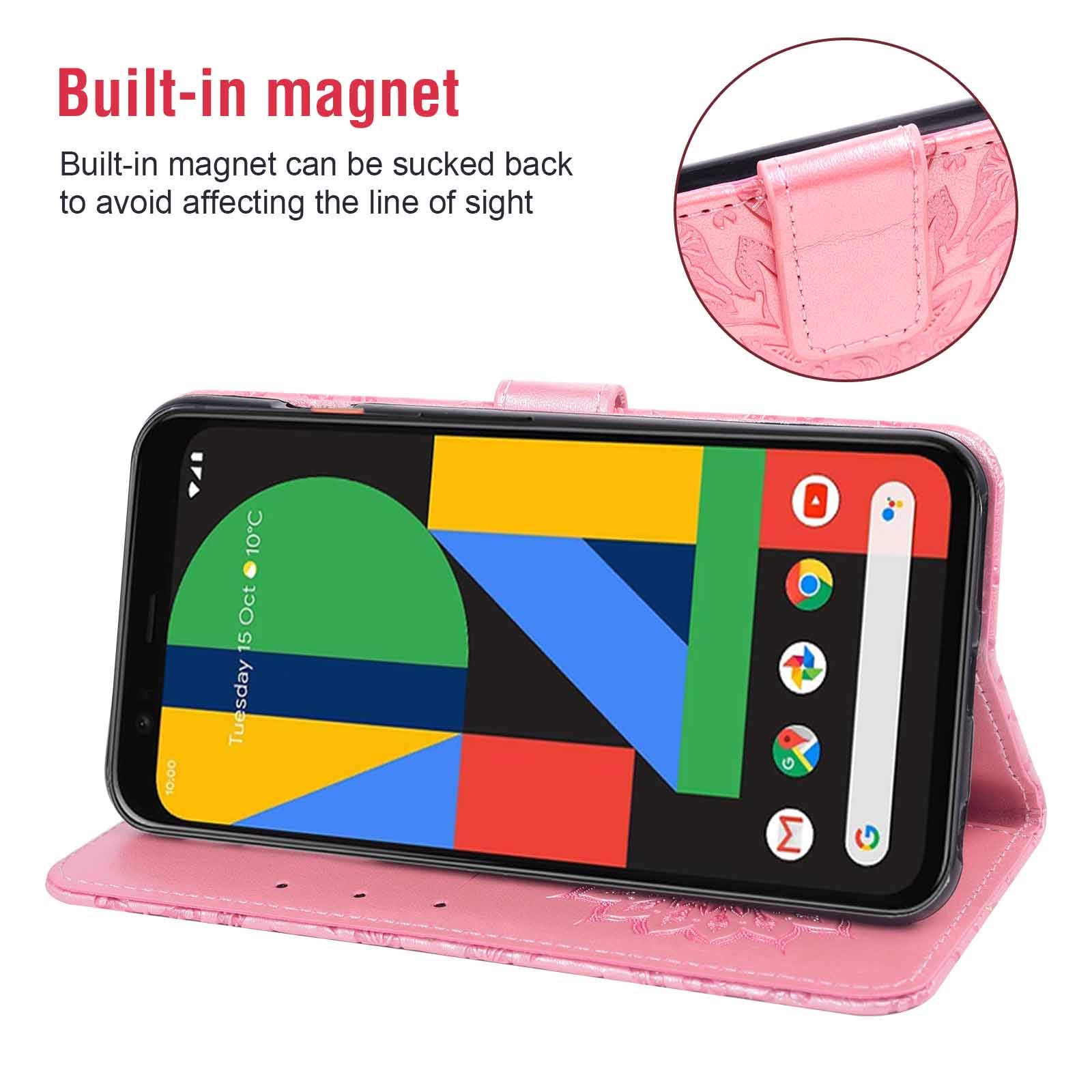 Google Pixel 4 Wallet Case with Screen Protector - Slim Leather Magnetic Flip Cover for Women (Rose Gold) | for Cards & Stand