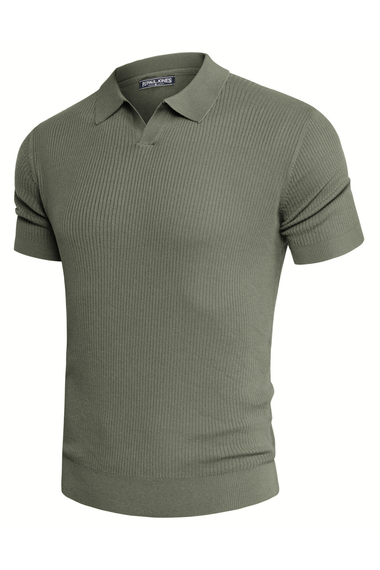 Men's Ribbed Textured V-Neck Knit Polo Shirt - Breathable Casual Shirt for Work, Golf & Everyday Wear