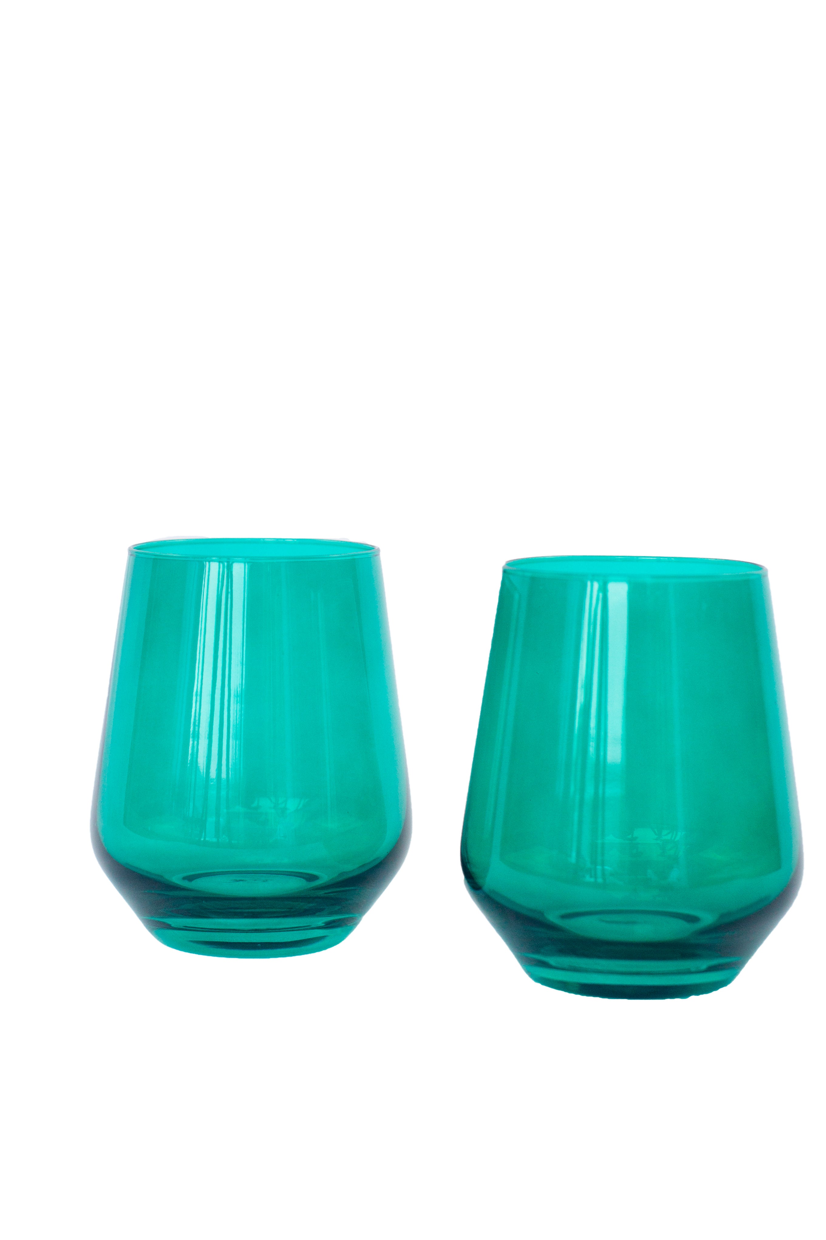 Estelle Stemless Wine Glasses Set of 2 - Emerald Green, Shatterproof Crystal Clear Cups for Red & White Wine, Perfect for Dinner Parties, Weddings & Home Decor