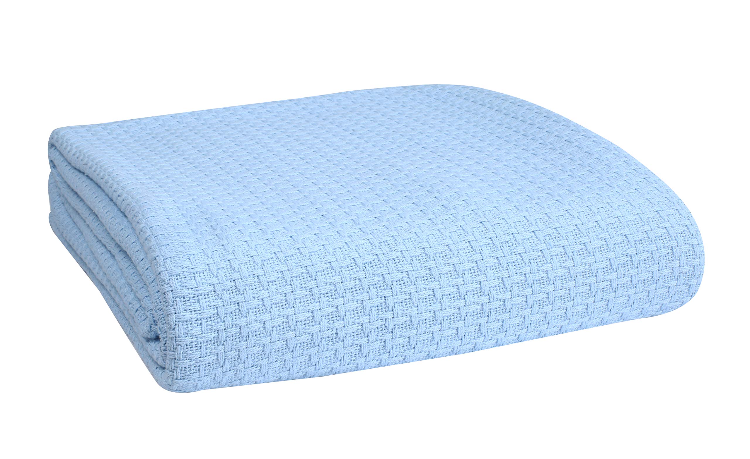 Elvana Home 100% Cotton Twin Size Thermal Blanket - Breathable All Season Bed Blanket for Layering - Light Blue - Perfect for Bedroom, Guest Room, Dorm & Cozy Nights