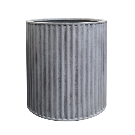 Piako Ribbed Cement Outdoor Planter - Medium Size Modern Garden Flower Pot for Patio, Balcony & Backyard Decor