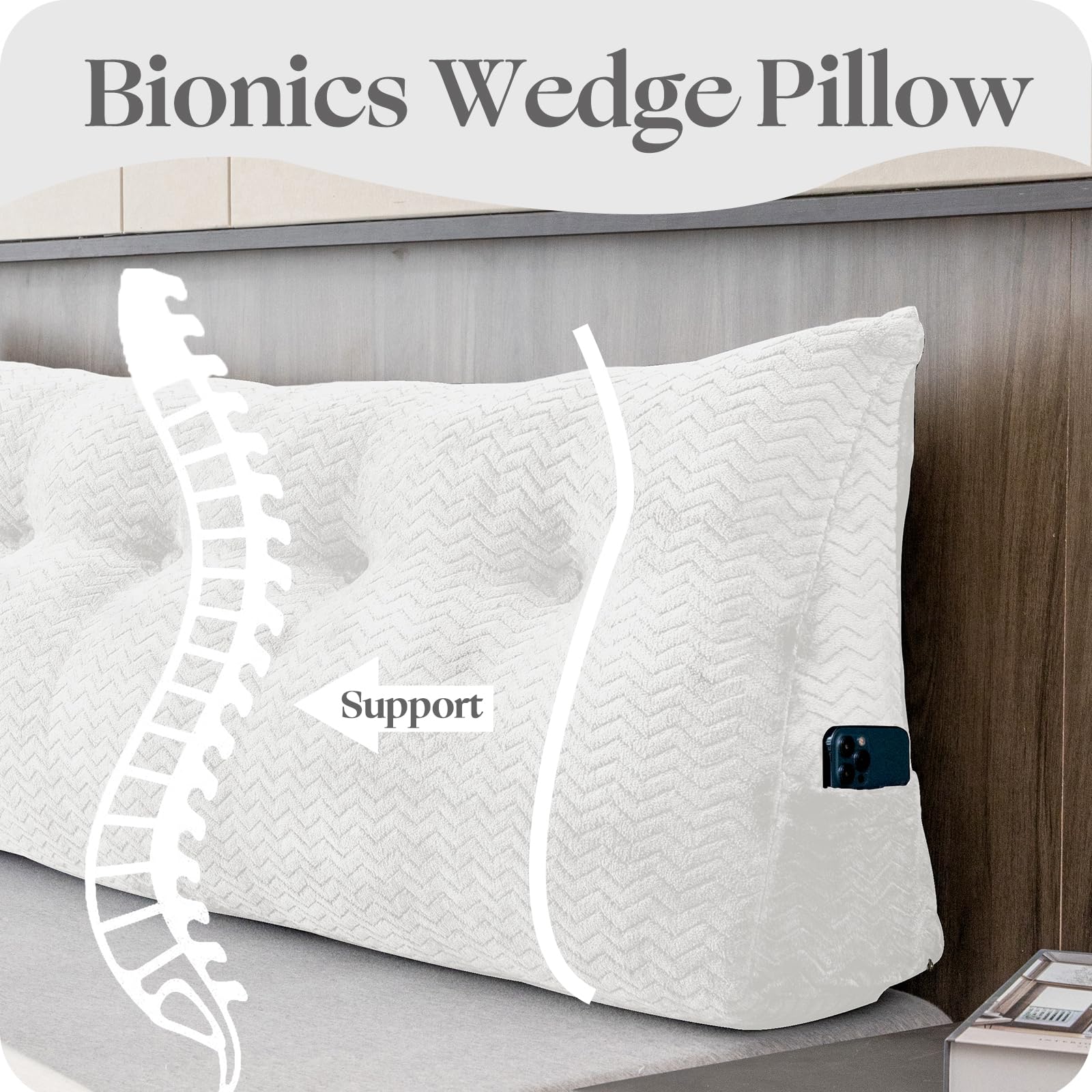 Large Bolster Triangular Headboard Wedge Pillow - Adjustable Backrest Support for Daybeds, Reading & Relaxing - Removable Washable Cover - Perfect for Bedroom, Living Room & Dorm Comfort