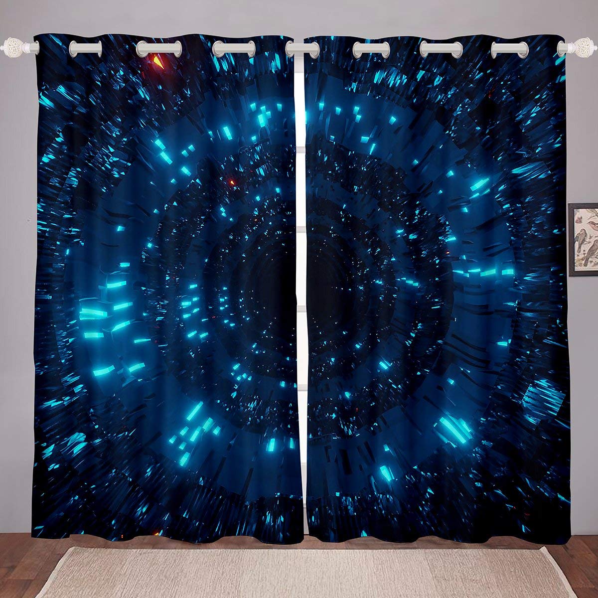 Feelyou Blue Galaxy Blackout Curtains - Outer Space Themed Window Drapes for Bedroom & Kids Room, Universe Planet Print, Ultra Soft Starry Sky Tie-Dye Design (2 Panels, 52x90 Inches) - Perfect for Nursery Decor, Teen Room, Home Theater & Dark Room Sleep Aid