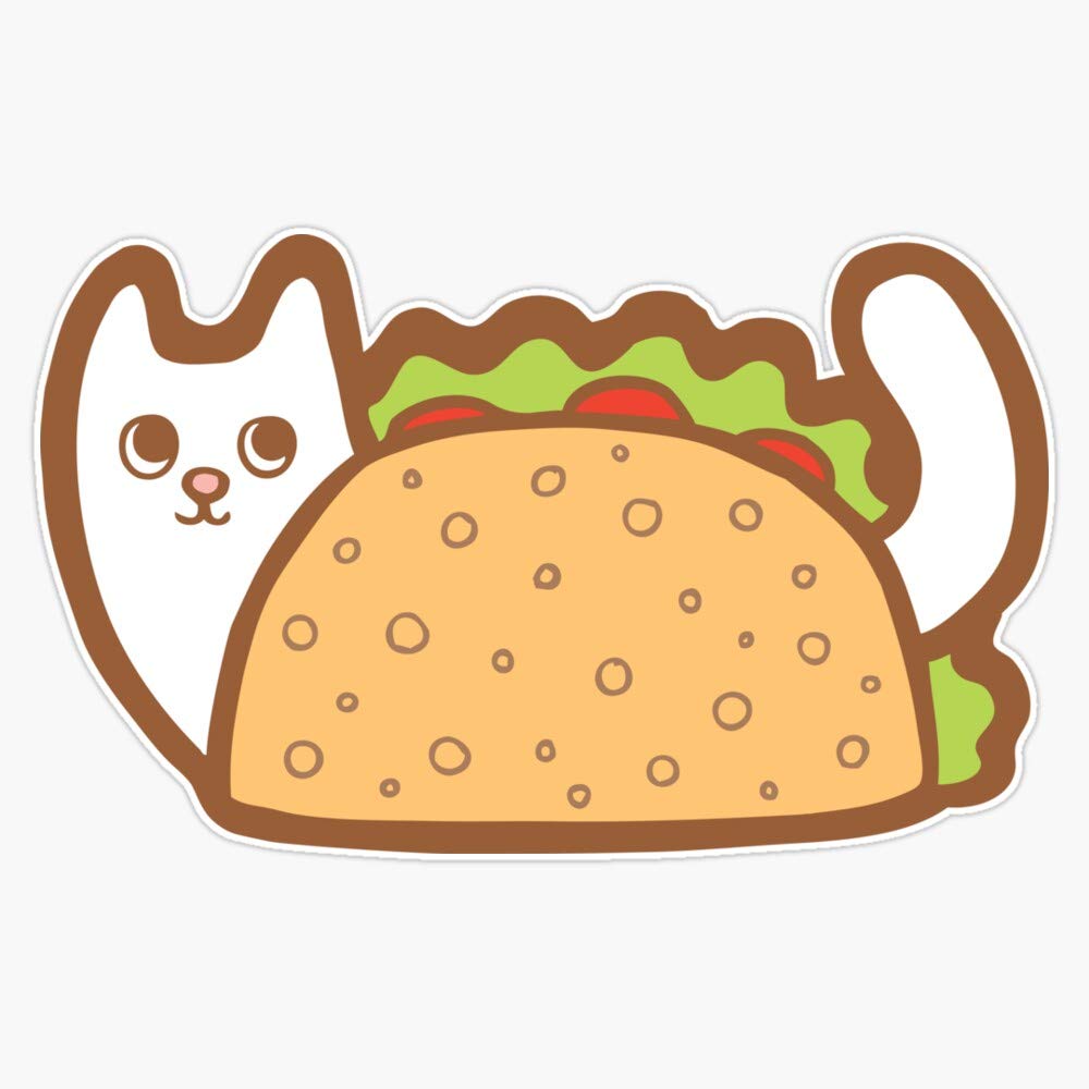 White Cat Taco Vinyl Sticker - Waterproof 5 Inch Decal for Laptop, Car Bumper & Water Bottles - Cute Foodie Cat Design for Pet Lovers