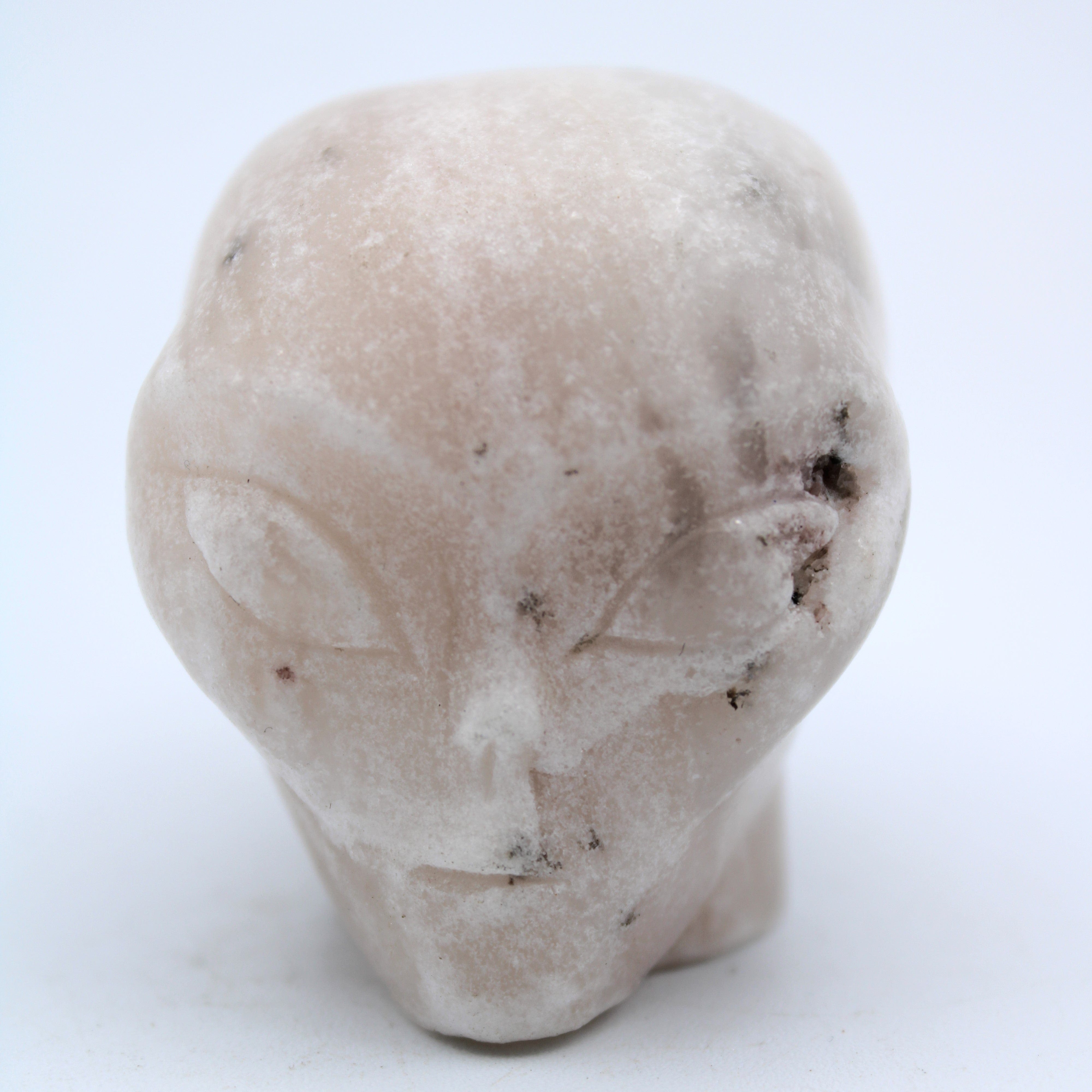 Calcite Alien Head Carving - Unique Handmade Stone Sculpture for Home Decor, Office Display & Gift Giving