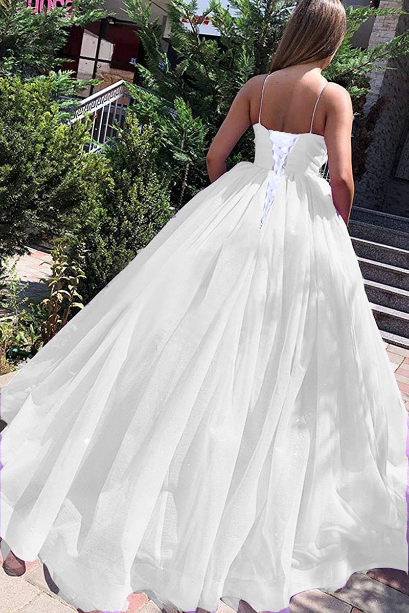 Lemai Women's Elegant Spaghetti Strap Ball Gown Organza Long Prom Dress for Wedding & Formal Events - Perfect for Homecoming, Quinceañera, and Evening Galas