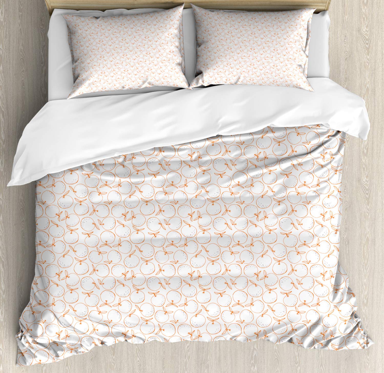 Ambesonne Orange Garden Art Duvet Cover Set - King Size 3 Piece Bedding with 2 Pillow Shams, Freehand Orange Illustration in Pale Vermilion & White - Perfect for Spring/Summer Bedroom Decor, Guest Room Styling & Cozy Farmhouse Aesthetic