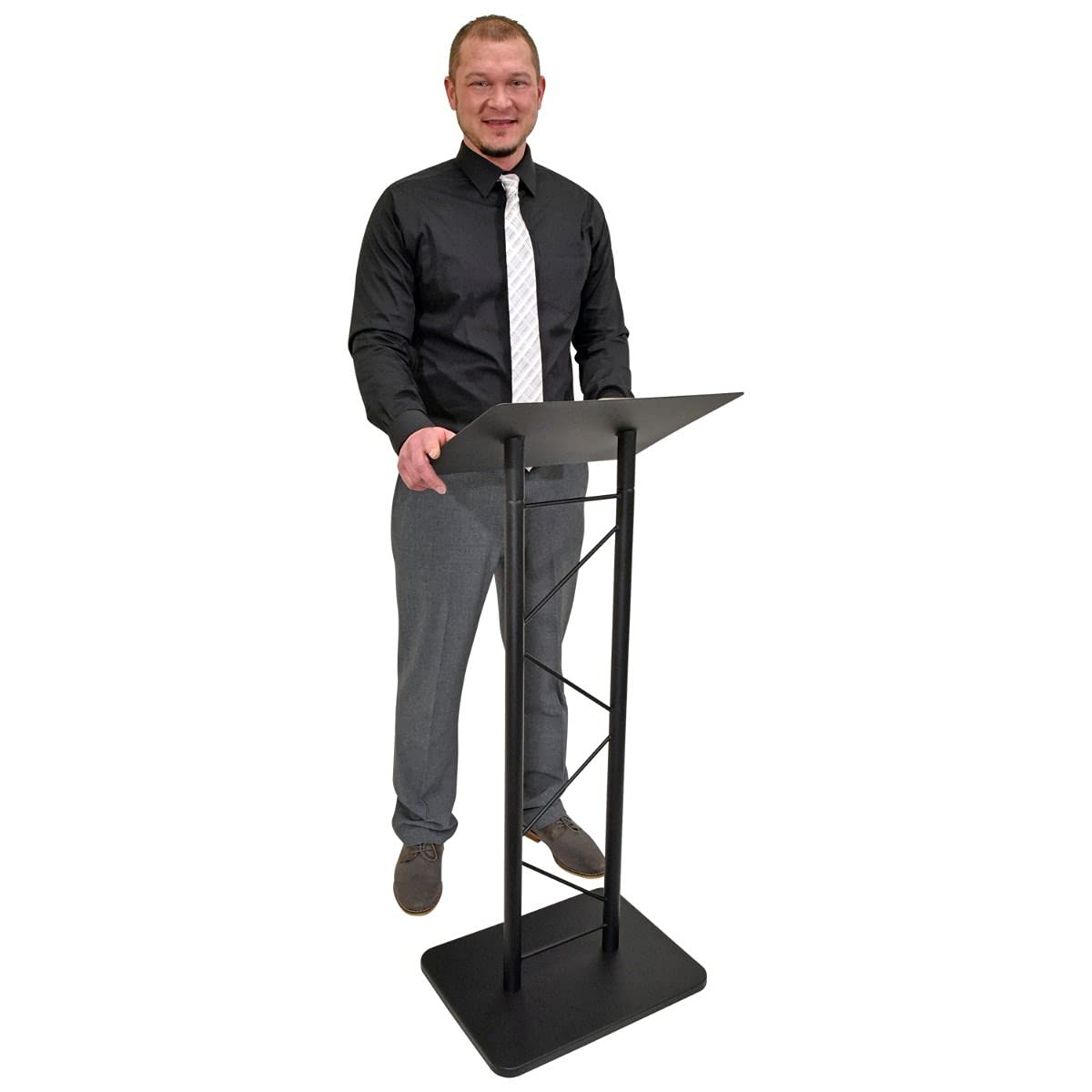 Kingdom KML7B Large Portable Lectern Stand - Adjustable Church Pulpit & Conference Podium for Speakers, Speeches, Weddings & Events - Durable Metal Truss Lectern with Black Powder Coat Finish - Perfect for Churches, Schools, Business Presentations & Outdoor Ceremonies