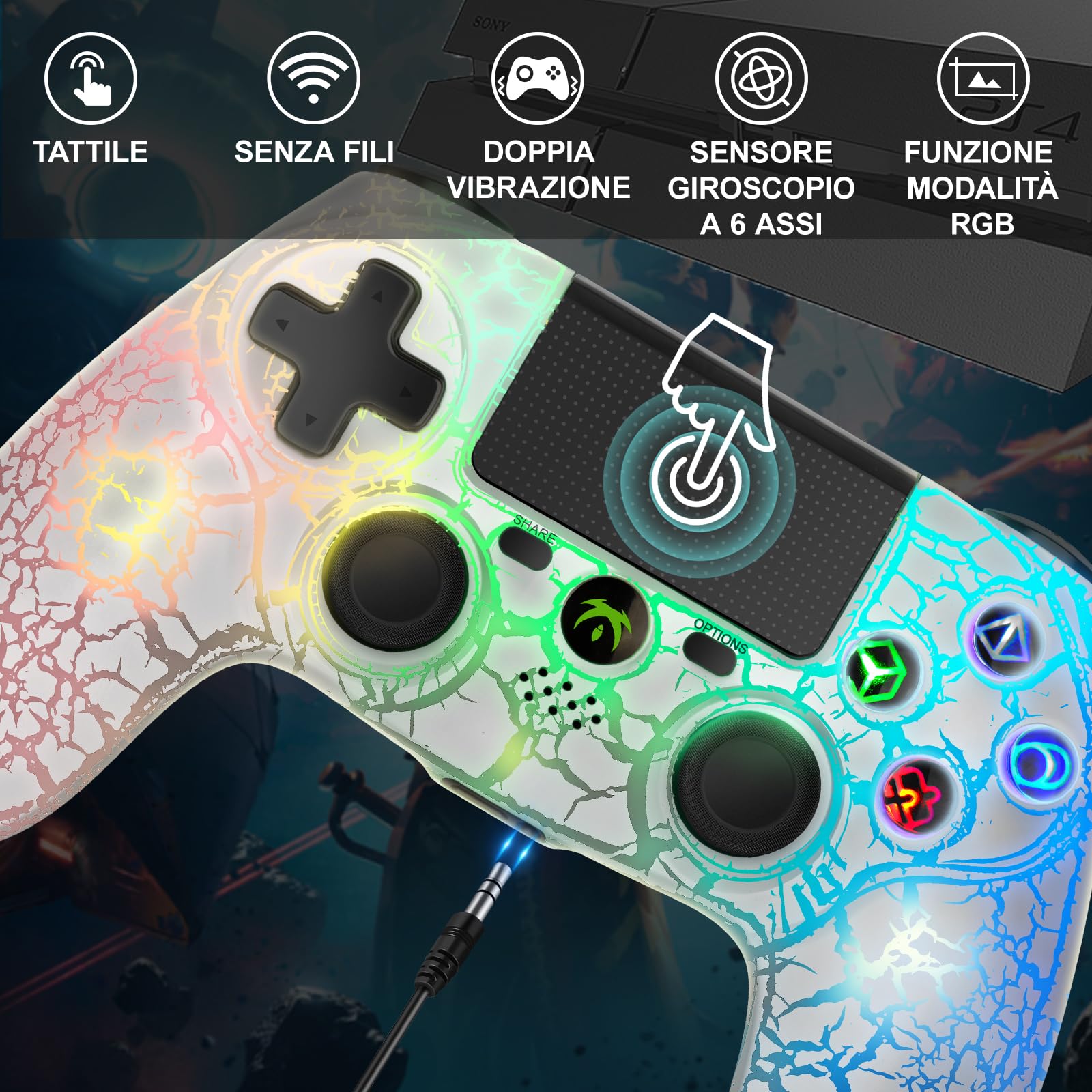 DYONDER Wireless Controller for PS4, Dual Vibration Gamepad with RGB Light, Compatible with PS4/Slim/Pro/PC - Perfect for Gaming, Streaming & Multiplayer Sessions