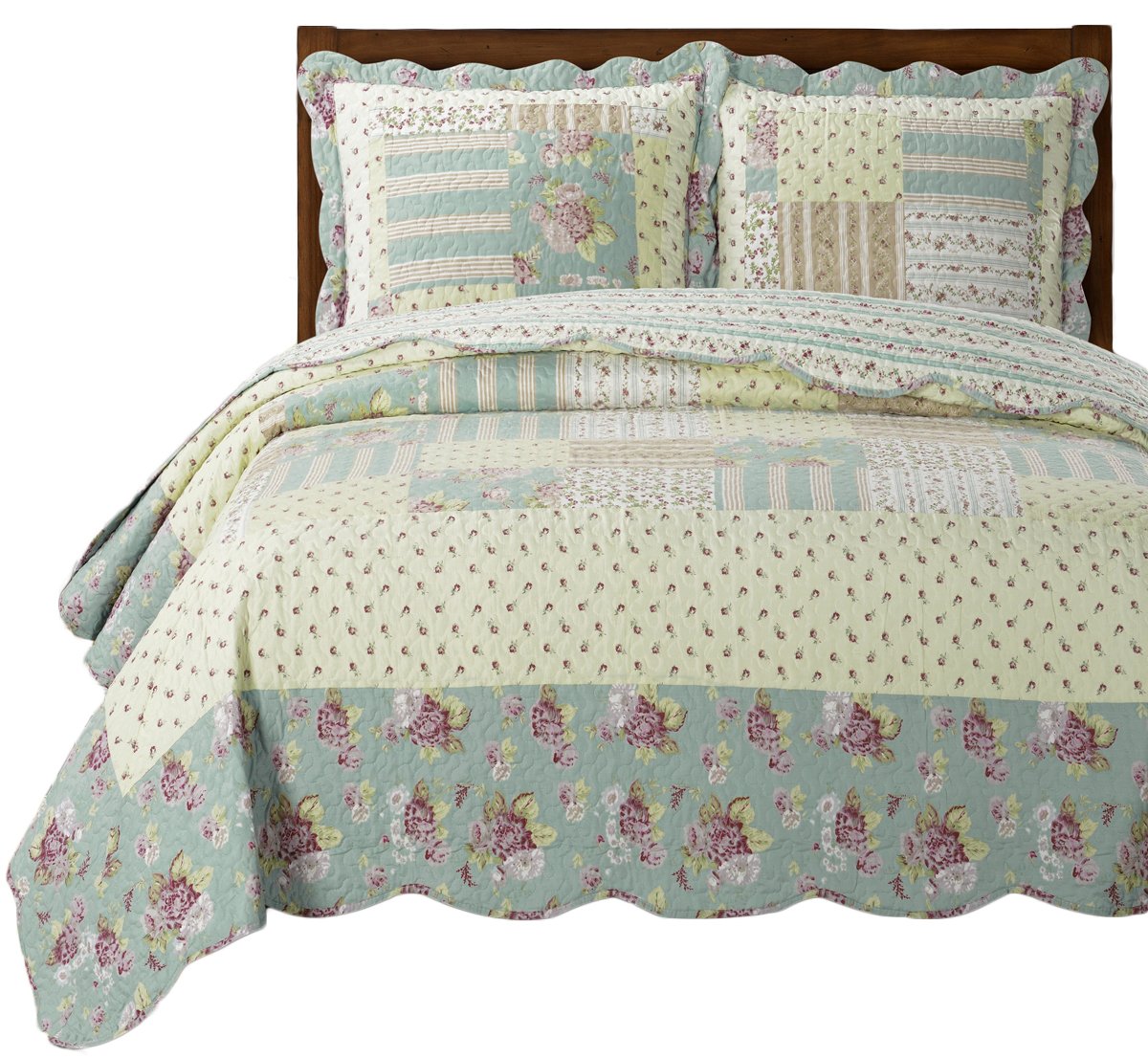 7-Piece King Size Annabel Printed Quilted Bedspread Set - Wrinkle-Free Microfiber with 3-Piece Coverlet & 4-Piece Sheet Set - Perfect for Master Bedroom, Guest Room & Luxury Hotel Decor