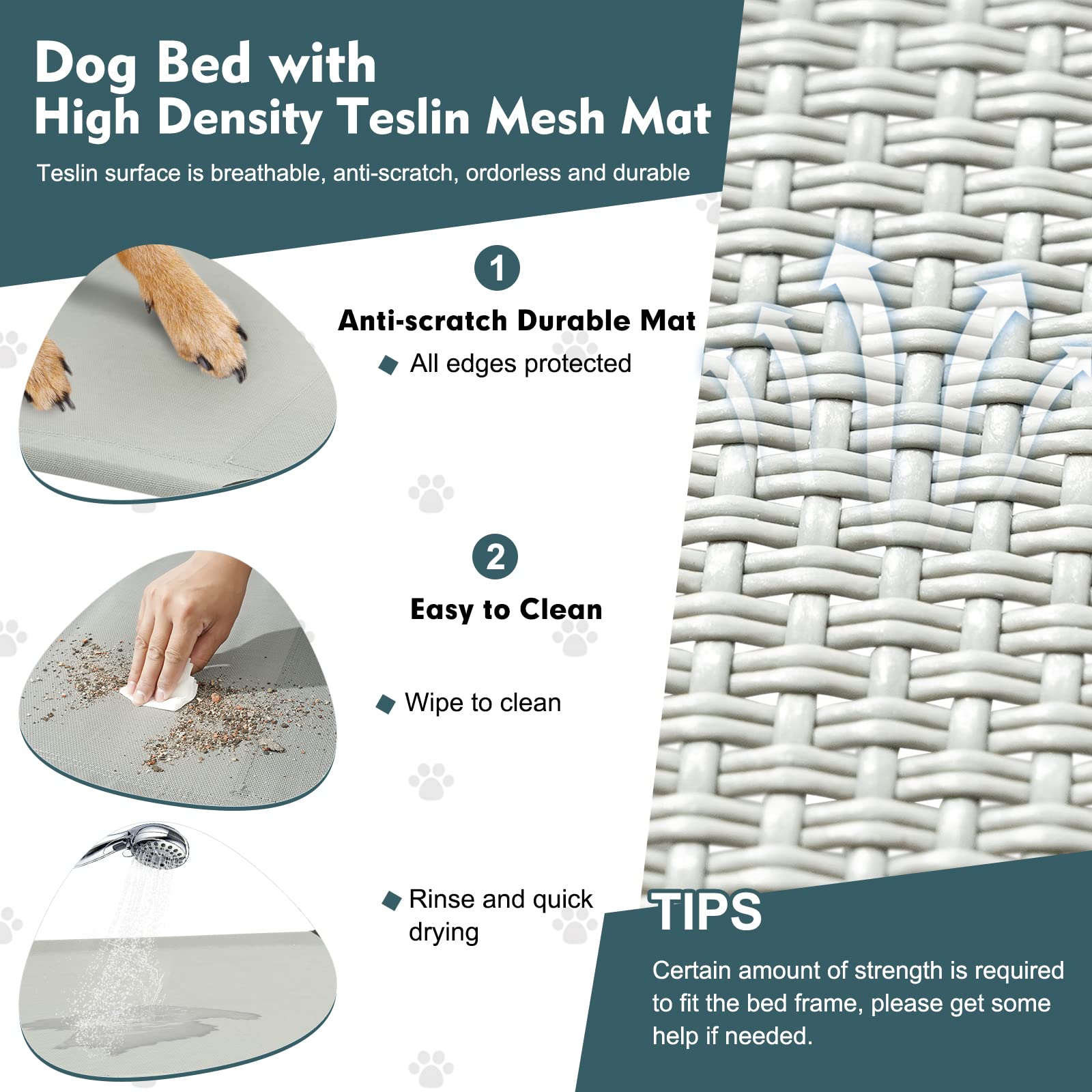 Upgraded Elevated Dog Bed with Canopy - Portable Raised Outdoor Pet Cot for Large Dogs, Stable Anti-Slip Feet & Wider Shade - Perfect for Camping, Backyard Lounging & Indoor Comfort