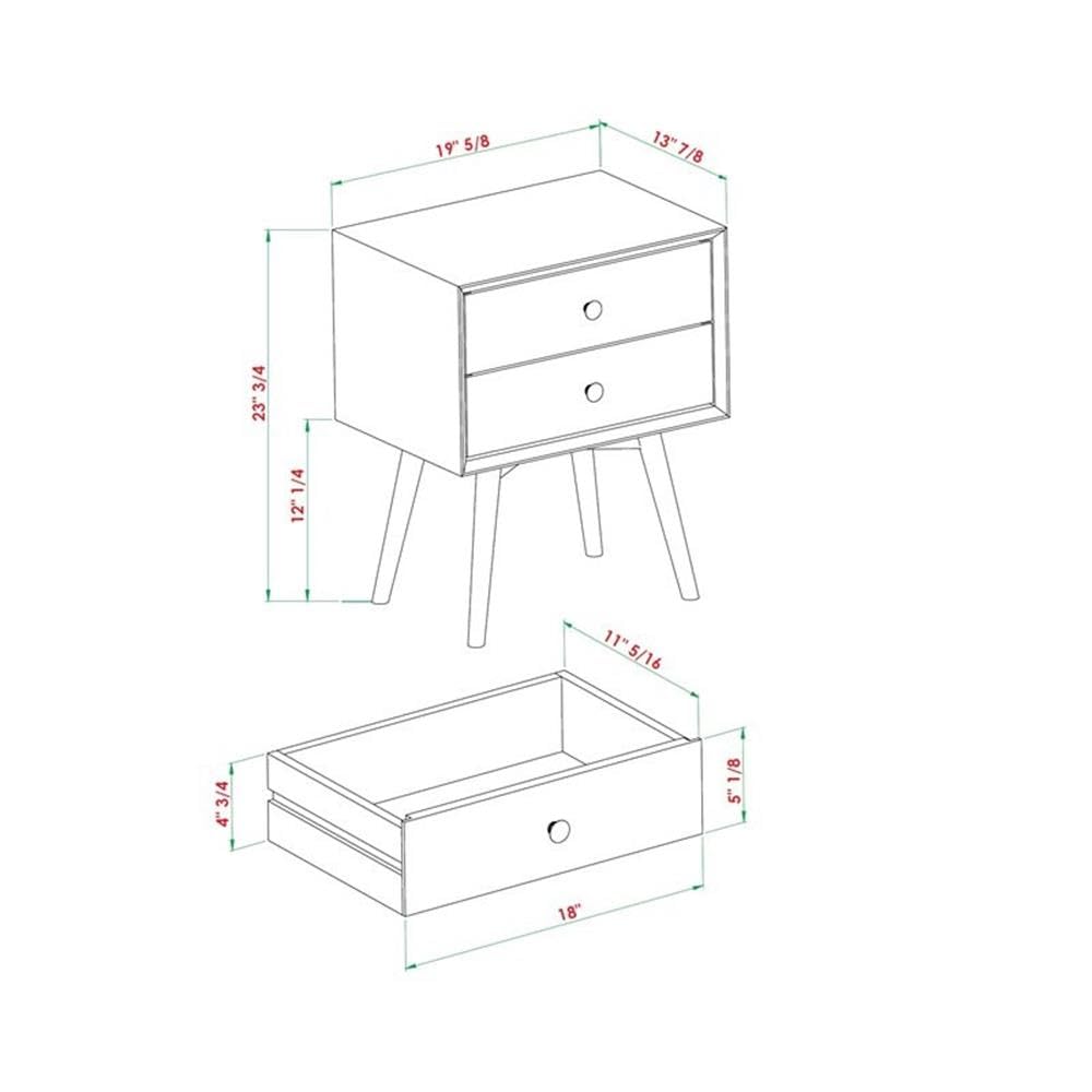Walker Edison Mia Mid-Century Modern 2-Drawer Solid Wood Nightstands Set of 2, Black - Perfect for Bedroom Furniture, Guest Room, and Apartment Decor