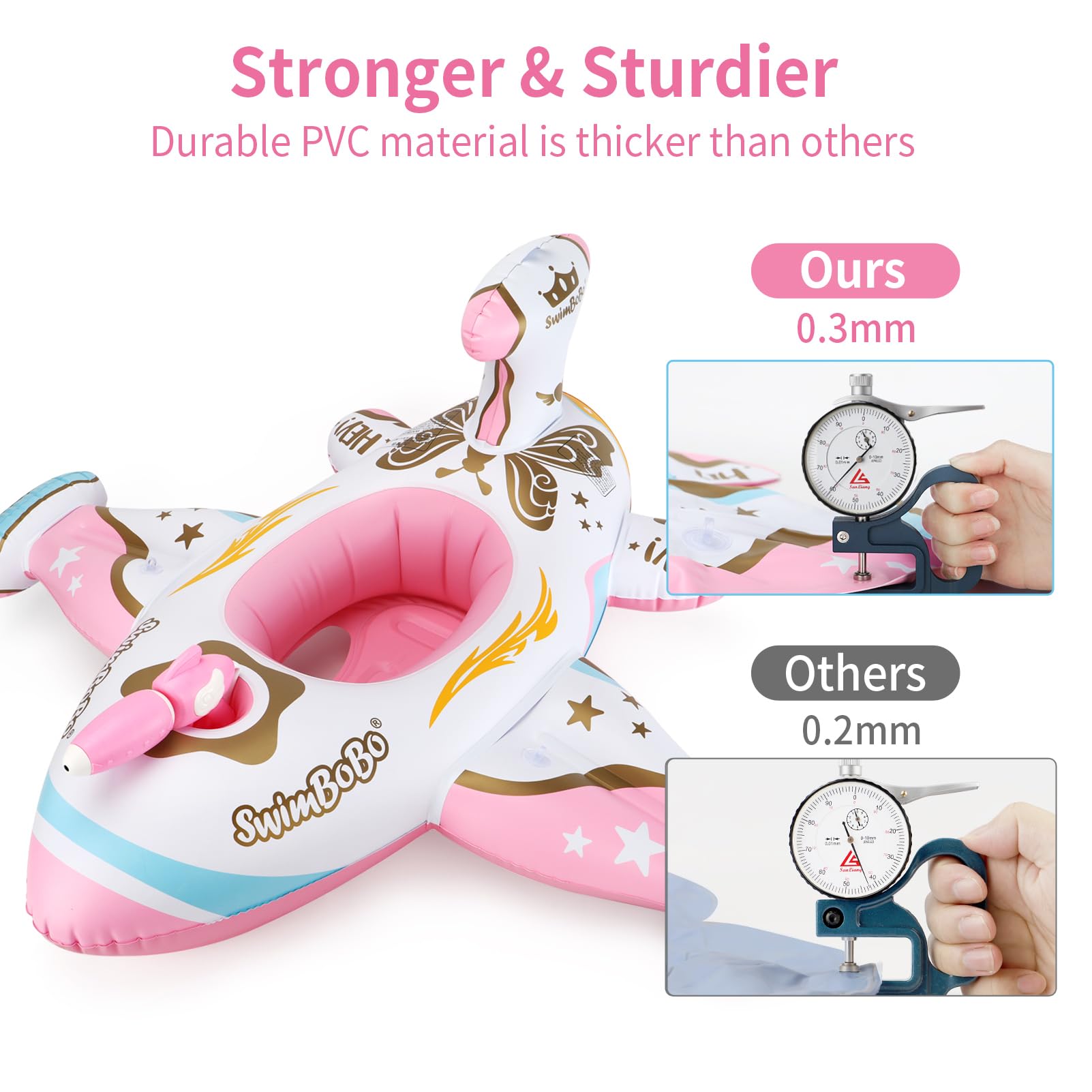 Swimbobo Toddler Pool Float - Pink Inflatable Airplane Baby Swim Ring with Water Gun & Safety Seat | Safe Pool Toys for Kids 3+ Years | Perfect for Summer Swimming, Beach Vacations & Backyard Pool Fun