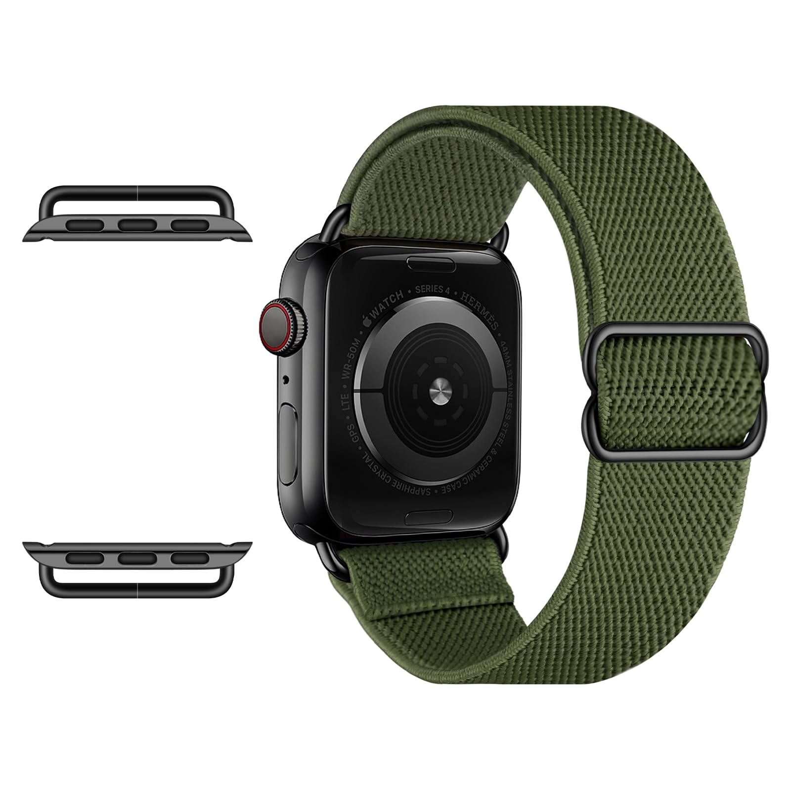 OXWALLEN Stretchy Nylon Solo Loop Band for Apple Watch Series 9/8/7/6/5/4/3/SE/Ultra 2/1 (49mm/45mm/44mm/42mm) - Military Green Elastic Braided Strap with Stainless Steel Adapter | Perfect for Workouts, Running & Everyday Wear