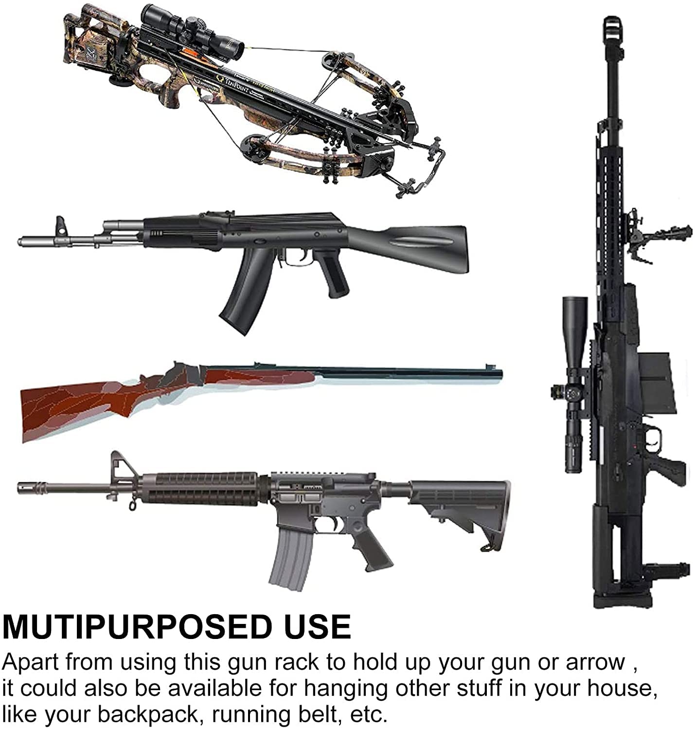 Heavy Duty Steel Wall Mount Gun Rack with Soft Padding - Secure Storage for Rifles, Shotguns & Archery Bows - Perfect for Home, Cabin, Hunting Lodge or Gun Range Organization