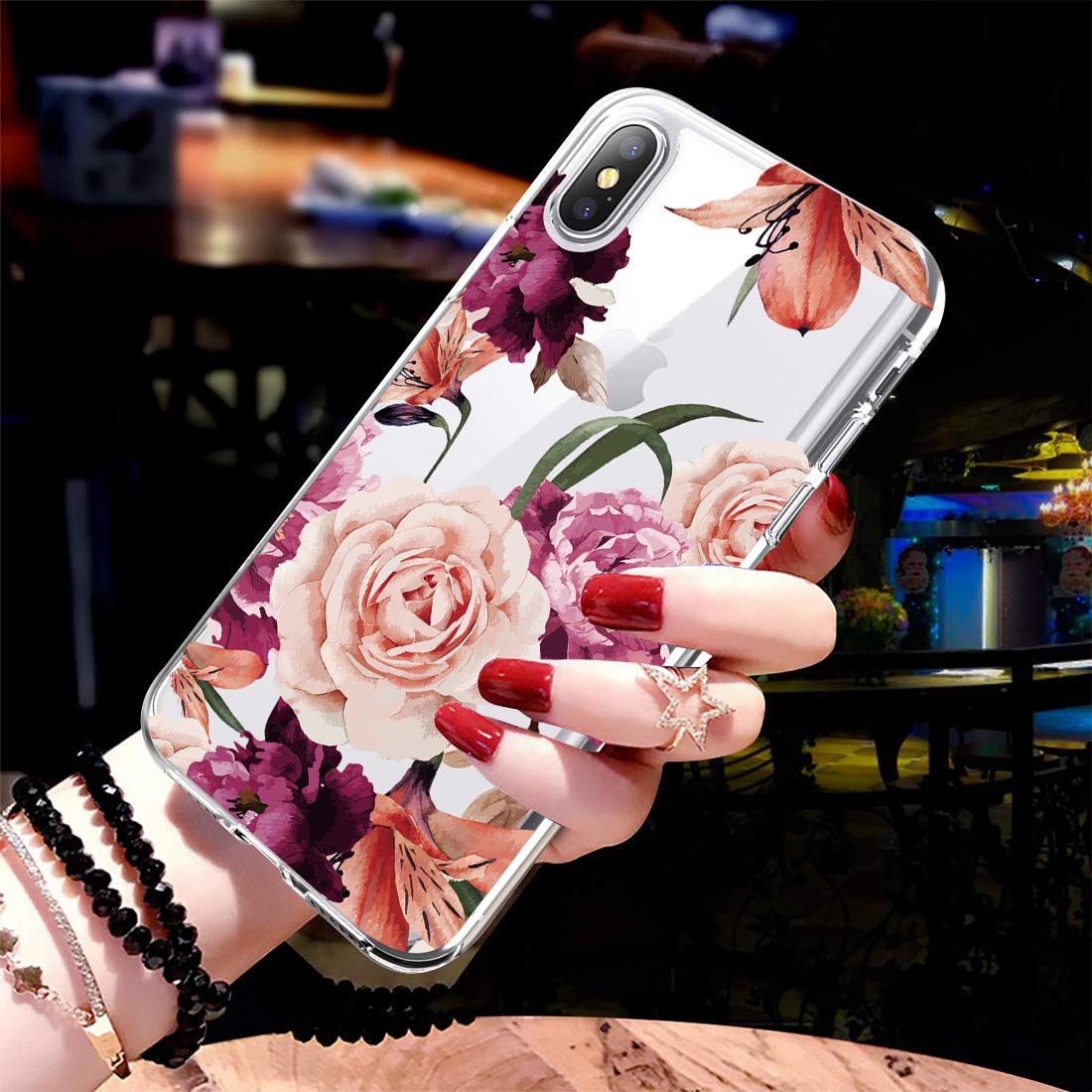 Slim Shockproof Clear Soft Flexible TPU Floral Phone Case for iPhone Xs (2018) / iPhone X (2017) 5.8