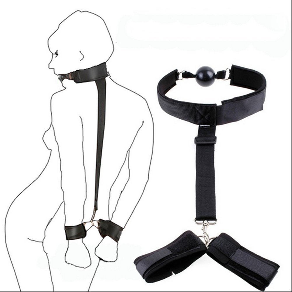 Premium Adjustable Black Handcuffs & Breathable Ball Gag Set - Nylon/Leather Bondage Restraints for Couples, BDSM Toys, Role Play & Spicing Up Bedroom Fun - Perfect for Adults, Flirting & Sensual Play