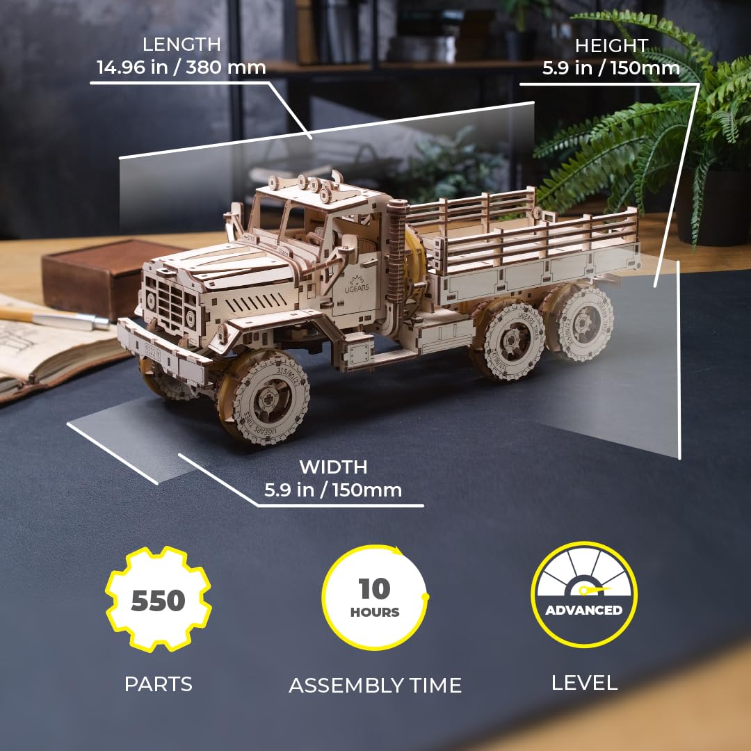 UGEARS 3D Wooden Cargo Truck Puzzle Kit for Adults & Teens - DIY Mechanical Model Building Toy for Men - Perfect STEM Educational Gift for Hobbyists & Collectors - Great for Home Decoration, Office Display & Stress Relief Activities