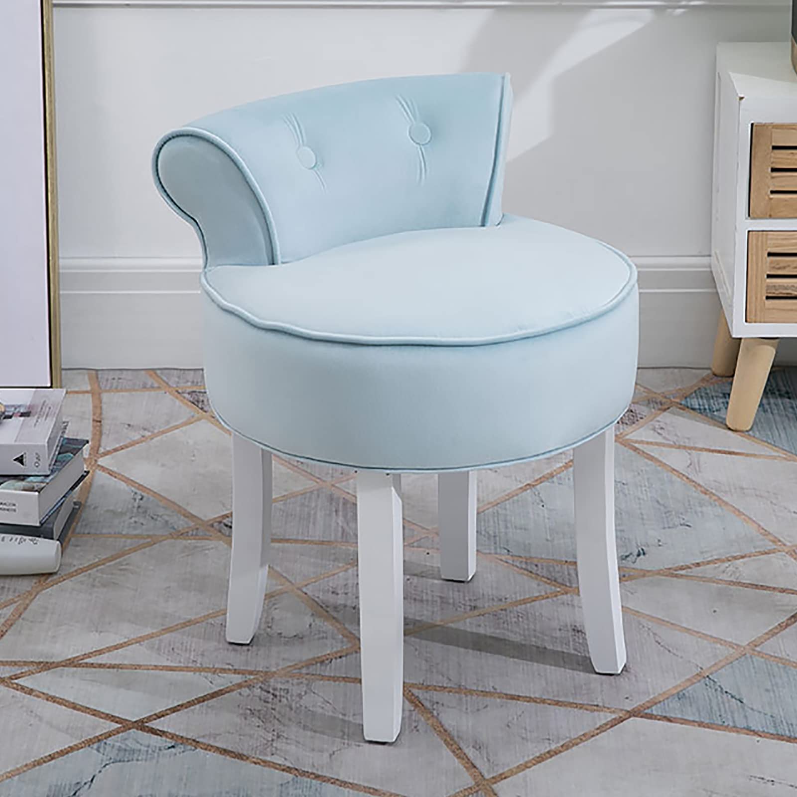 Luxury Velvet Makeup Vanity Chair with Solid Wood Legs - Padded Dressing Table Stool for Bedroom, Girls & Women - Perfect for Boudoir, Beauty Room & Home Decor