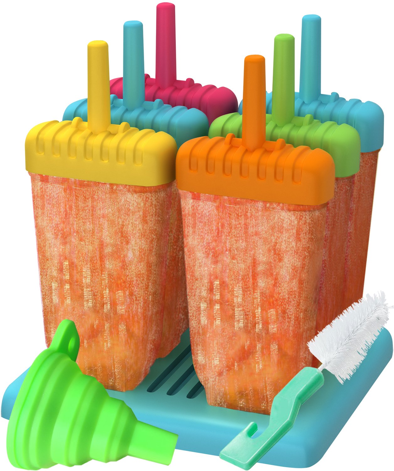 **Ozera 6-Pack Reusable Popsicle Molds with Easy Release, Funnel & Cleaning Brush - Homemade Ice Pop Maker for Kids, Summer Treats, and Healthy Snacks**