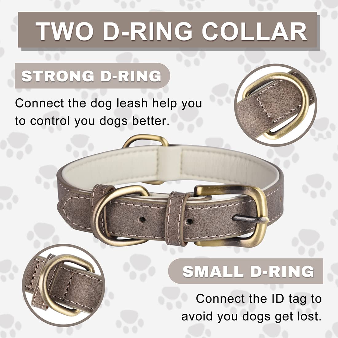 Premium Gray Leather Dog Collar for Medium & Large Dogs - Durable & Adjustable Pet Collar with Metal Buckle - Perfect for Daily Walks, Training & Outdoor Adventures