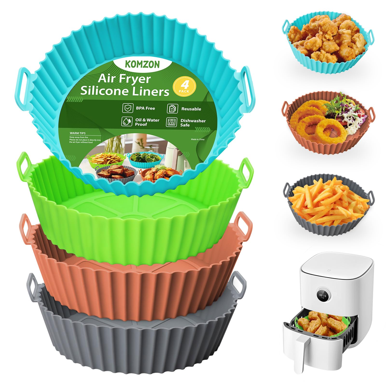 4 Pack Reusable Silicone Air Fryer Liners - 8 Inch Food Grade Non-Stick Basket Liners | Safe Oven Accessories Replacement for Flammable Parchment Paper | Perfect for Air Frying, Baking & Meal Prep