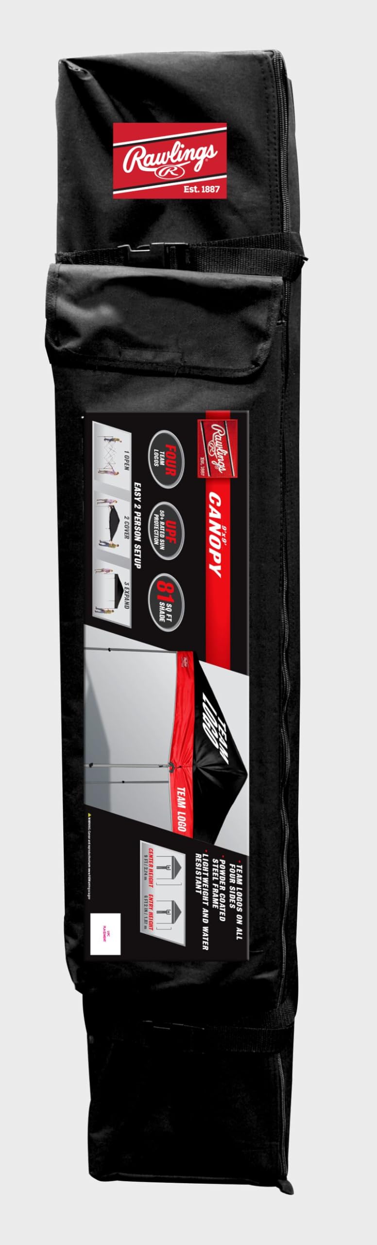 Rawlings 9X9 Canopy Tent - Portable Outdoor Shelter for Baseball Fields, Tailgating, Camping & Picnics | Waterproof & UV Protection