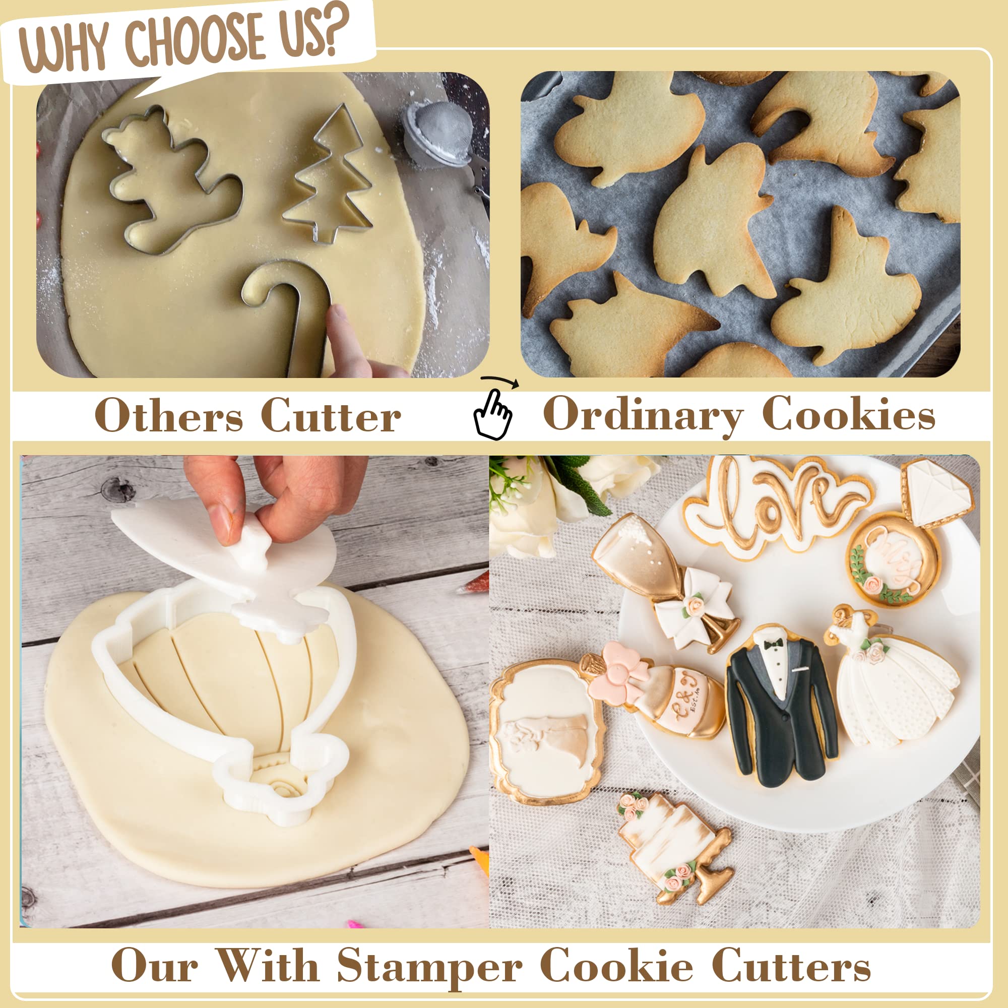 Flycalf Wedding Cookie Cutters Set - Tuxedo Design with Plunger Stamp Handle, 2.5