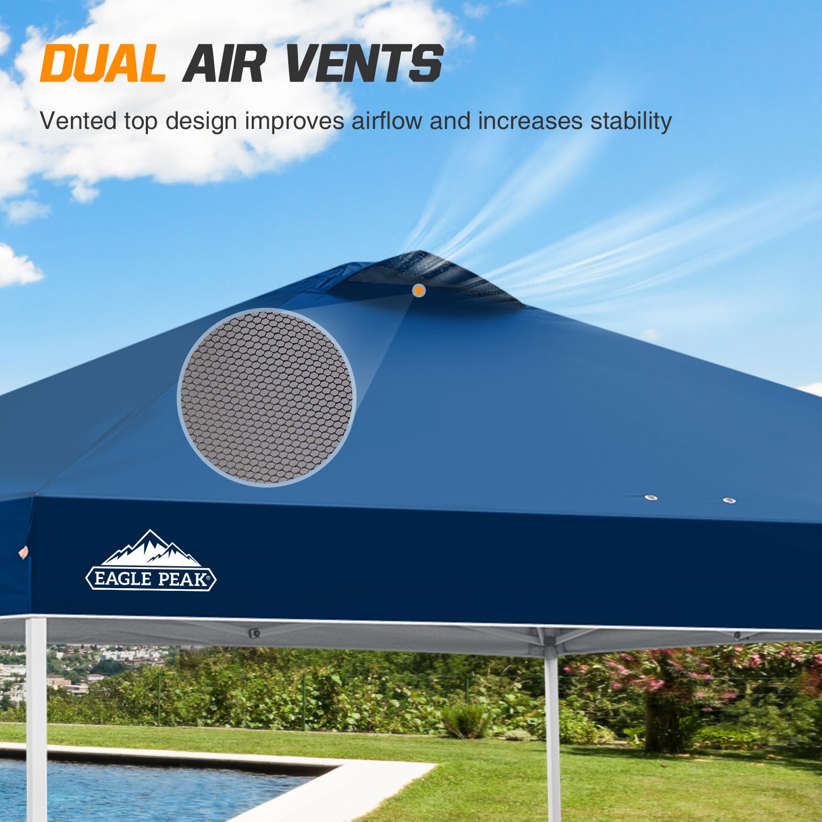 EAGLE PEAK 10x10 ft Pop Up Canopy Tent with Wheeled Carry Bag - Includes 8 Stakes, 4 Ropes & 4 Weight Bags - Easy Setup Instant Shade Shelter for Outdoor Events, Beach, Camping & Backyard (100 sq ft, Dark Blue)