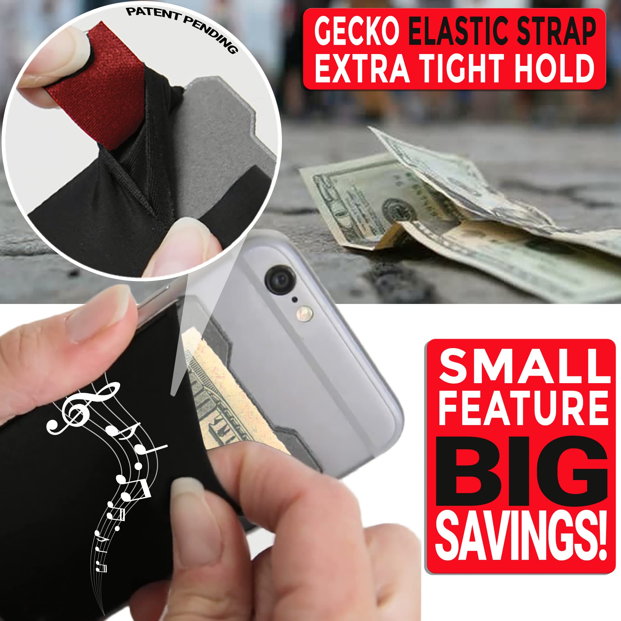 Gecko Adhesive Phone Wallet - Stick-on Lycra Card Holder for Credit Cards & Cash - Slim Cell Phone Pouch for iPhone & Android - Perfect for Gym, Running, Travel & Everyday Use