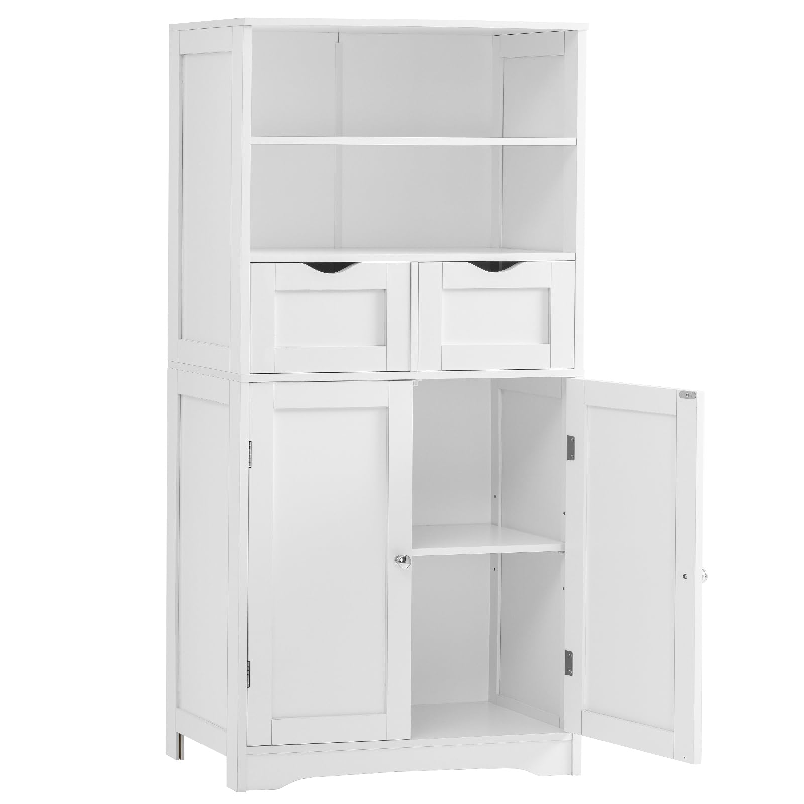 Tall White Bathroom Floor Storage Cabinet with Adjustable Shelf & 2 Drawers - Freestanding Linen Organizer for Bathroom, Living Room, Dining Room & Entryway - Perfect for Small Space Organization & Home Decor