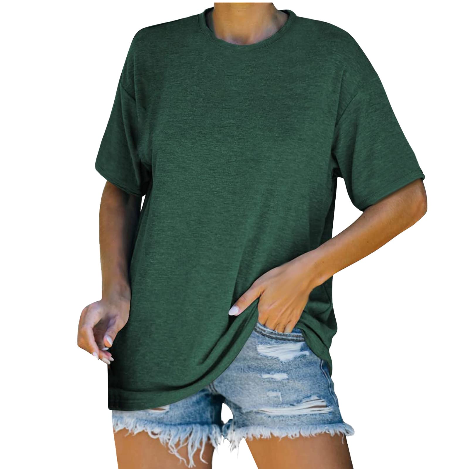 Dreamlascar Women's Summer Casual Basic Tops - Solid Color Round Neck Loose Tunic Tees for Going Out, Workout & Everyday Wear - Trendy Plus Size T-Shirts for Women - Perfect for Office, Gym, Travel & Weekend Outfits