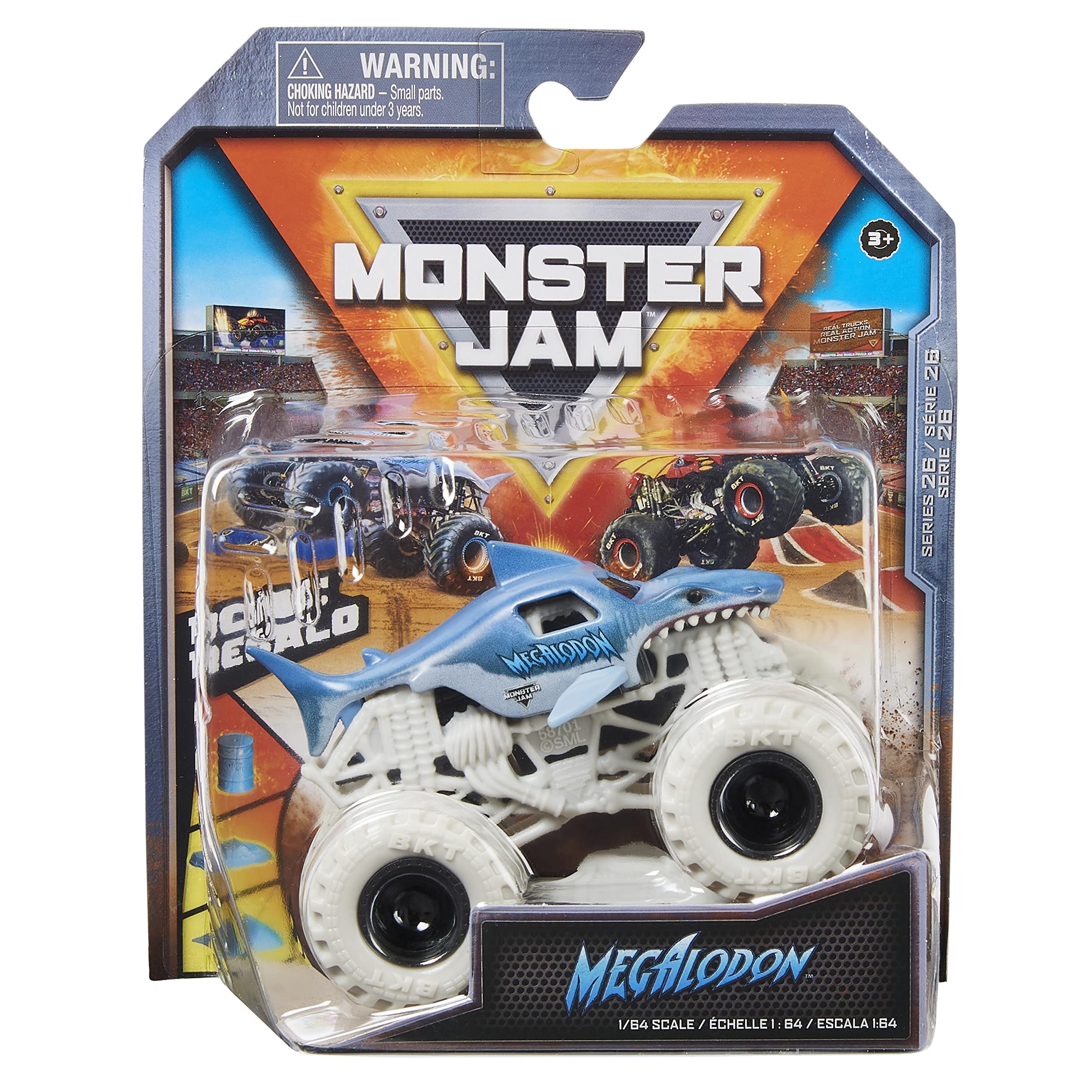 Monster Jam Megalodon 1:64 Scale Diecast Truck - White Bone Yard Series 26 Collectible Toy for Kids & Adults | Perfect for Play, Display & Monster Truck Enthusiasts