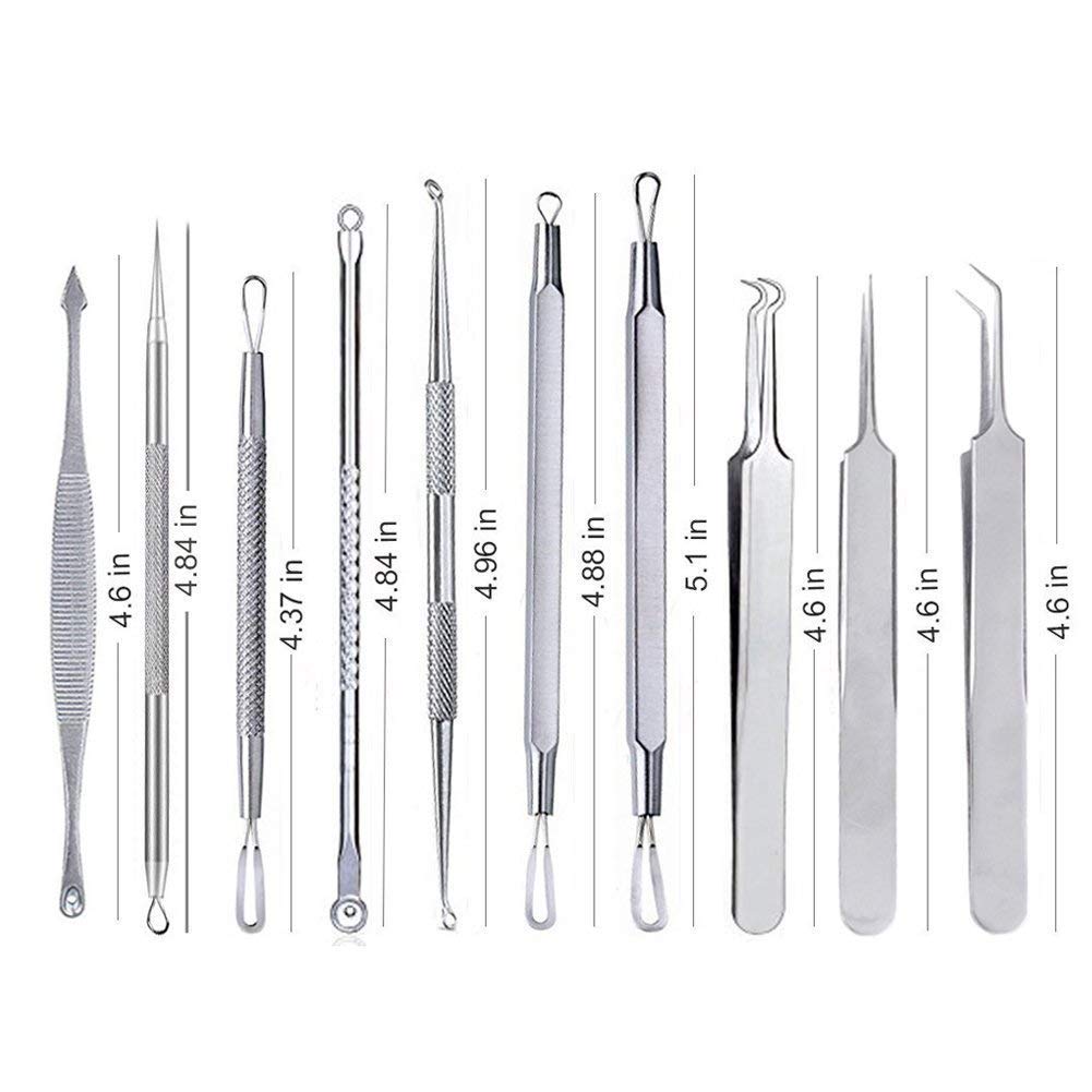 Bestgle Professional 10-Piece Blackhead Remover Kit - Stainless Steel Acne Pimple Extractor & Comedone Tweezers for Whitehead & Blemish Treatment - Perfect for At-Home Facial Care & Skin Cleaning Routine