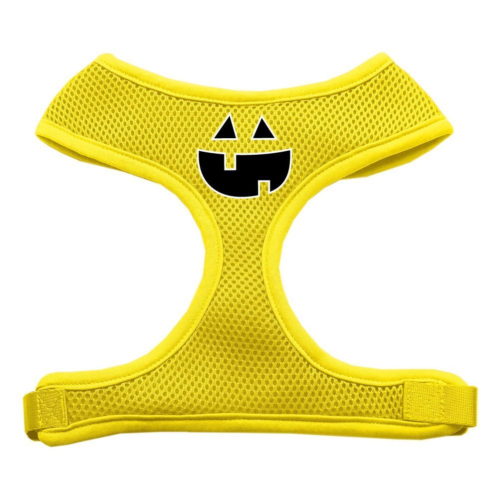 Soft Mesh Dog Harness with Pumpkin Face Design - Yellow, Large Size for Halloween Pet Costume & Daily Walks