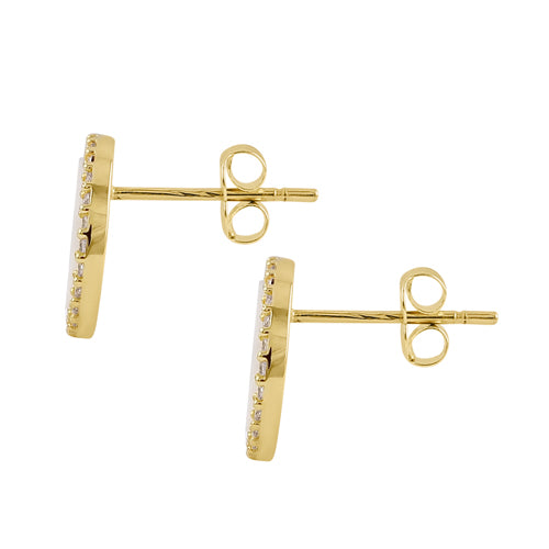 14K Yellow Gold Round Mother of Pearl and Cubic Zirconia Stud Earrings for Women - Elegant Pearl Jewelry Gift for Wedding, Anniversary & Special Occasions