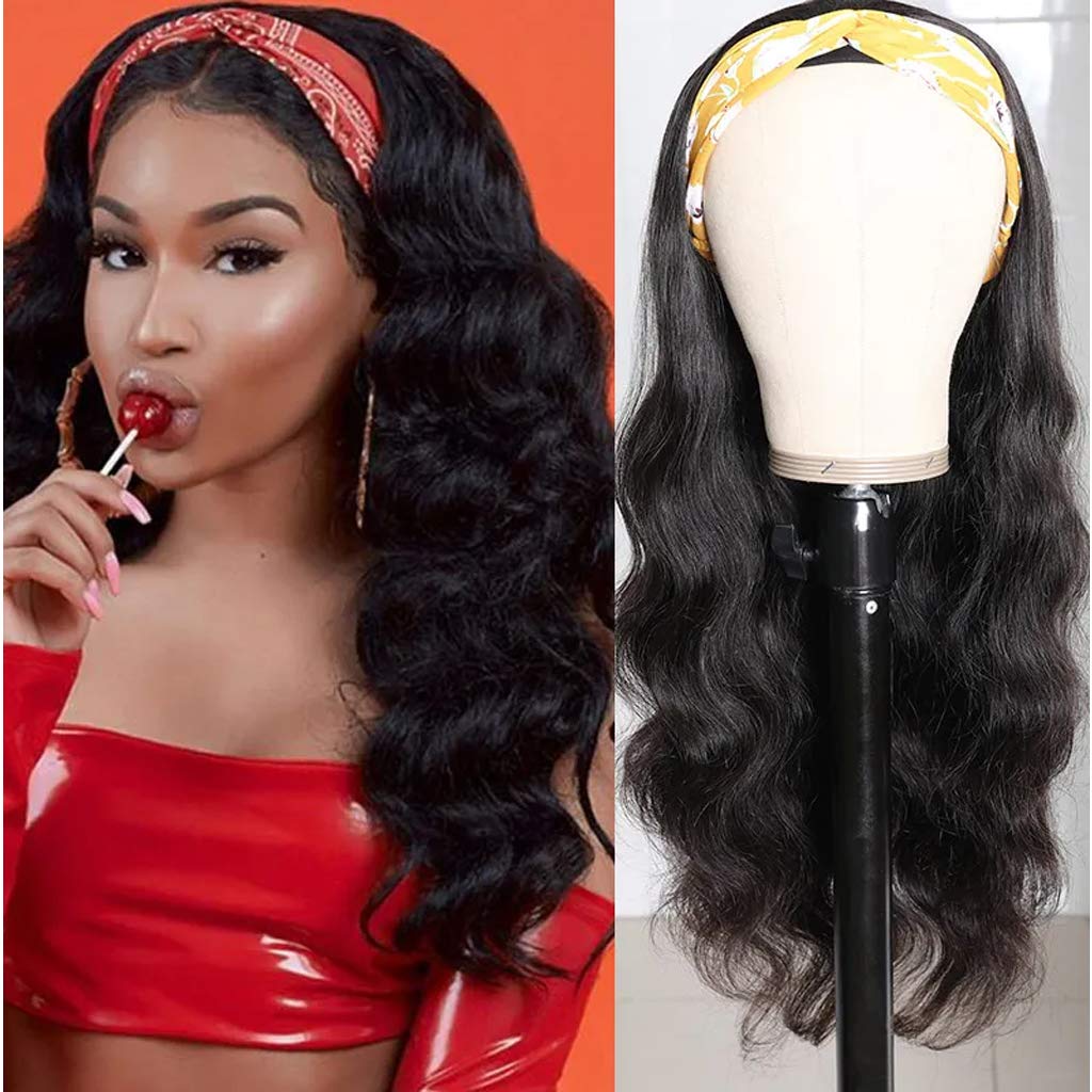 Body Wave Headband Human Hair Wigs for Black Women - No Lace Front, 150% Density, 18 Inch Natural Color Machine Made Wig | Perfect for Daily Wear, Parties & Protective Styling